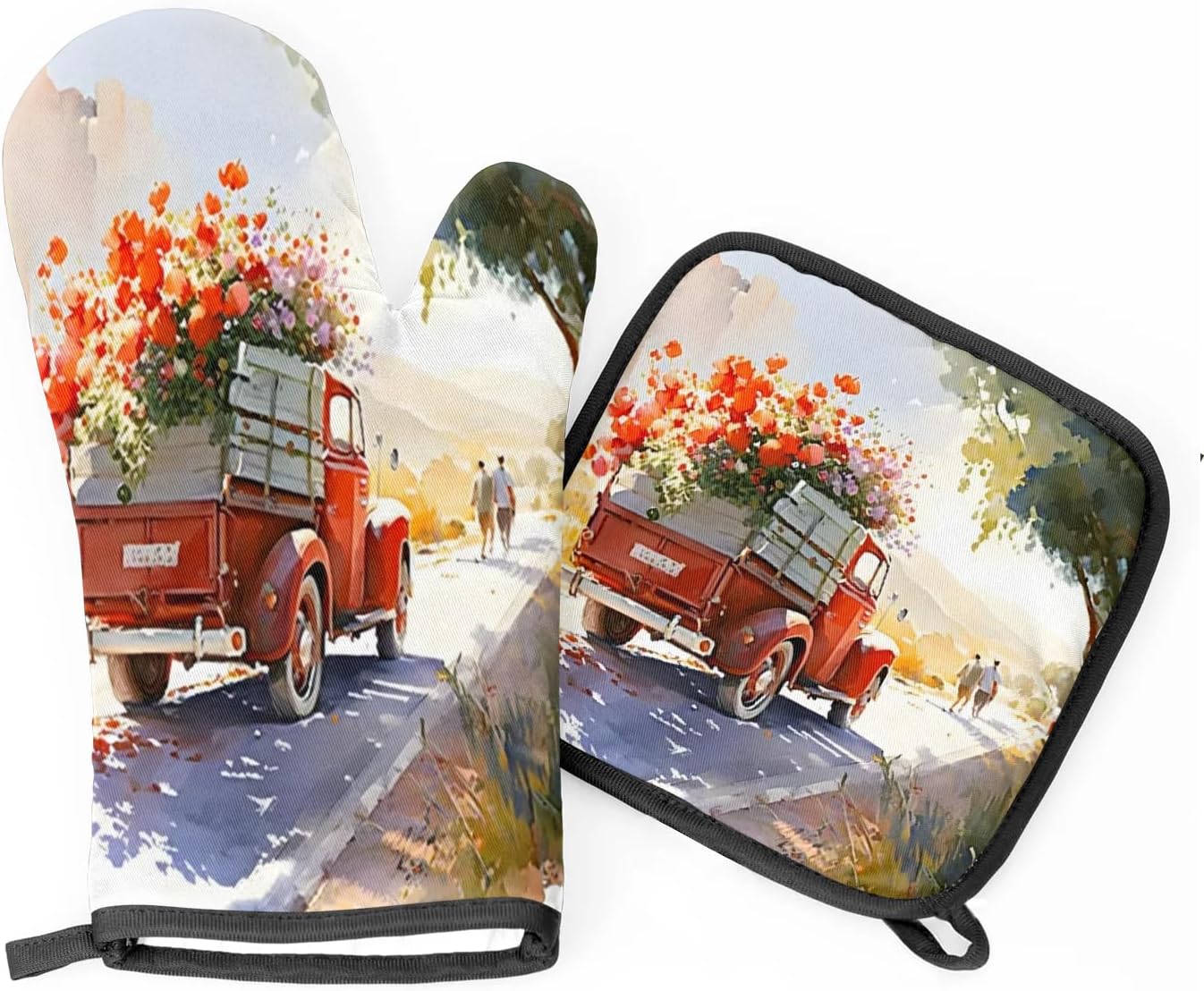 Eativisa Flower Truck Road Oven Mitt Set