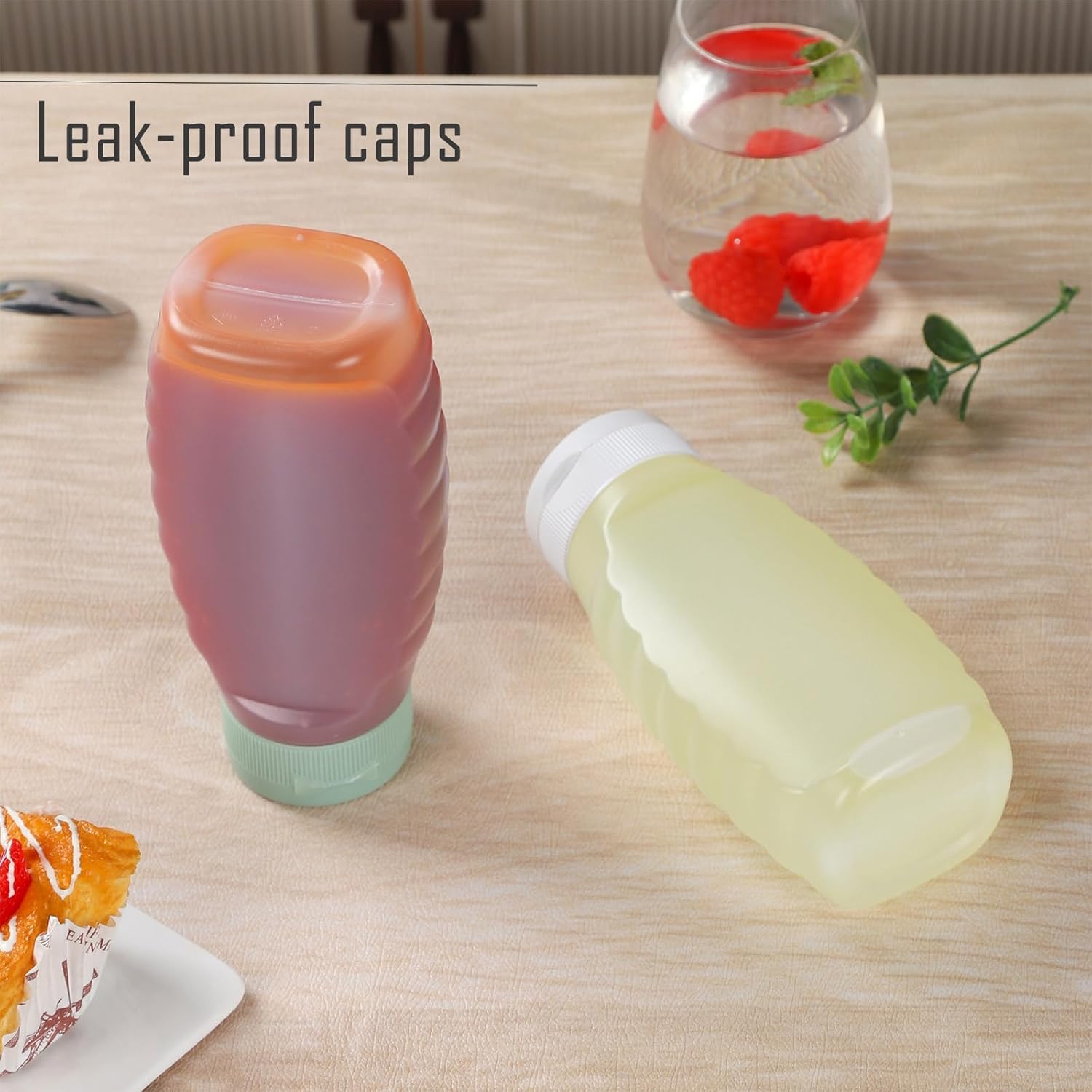RAMFIYN 6-Pack Green Cap Condiment Squeeze Bottles 380ml