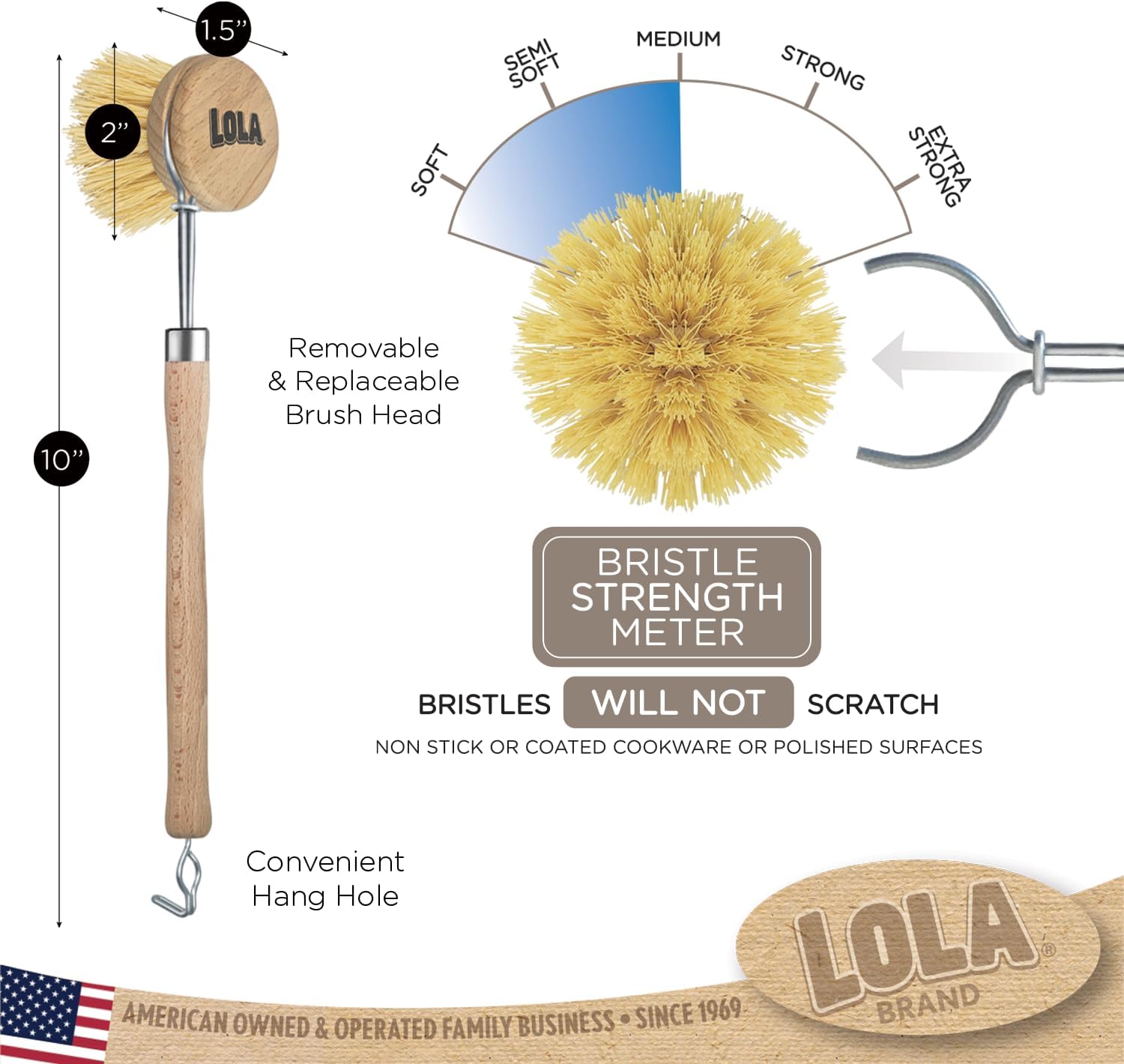 LOLA Original Tampico Brush - Sustainable Wood Handle 2 Diameter