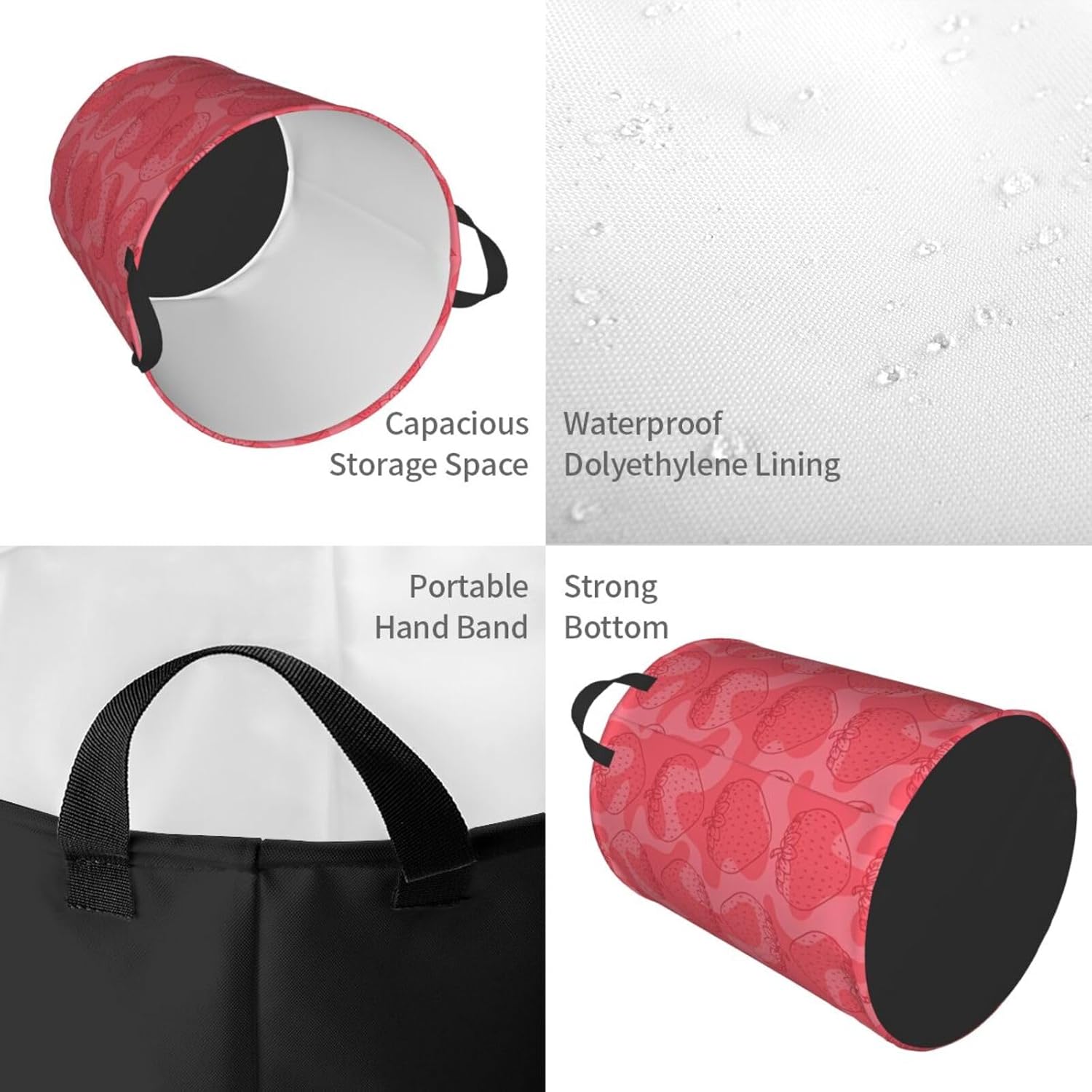 Strawberry Foldable Laundry Basket with Handles