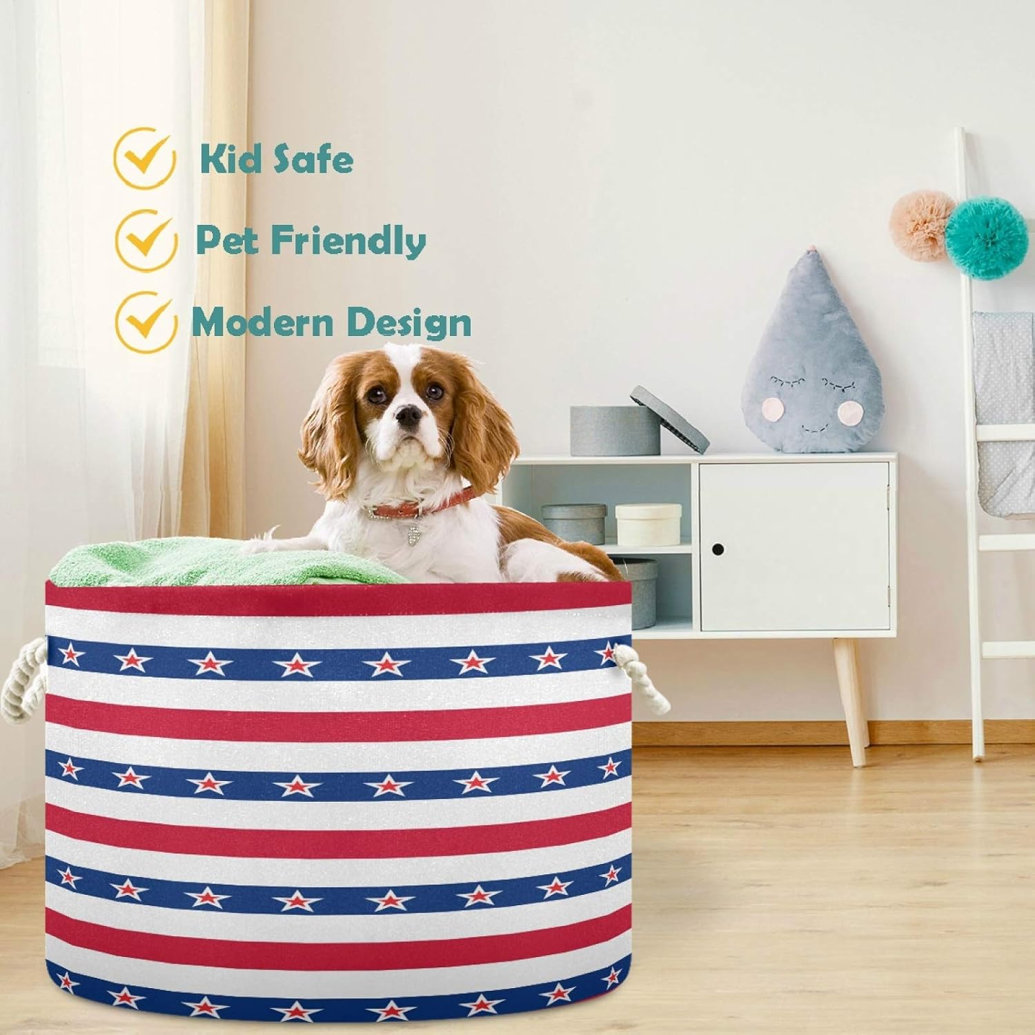 Visesunny Collapsible Laundry Basket with Cotton Handles