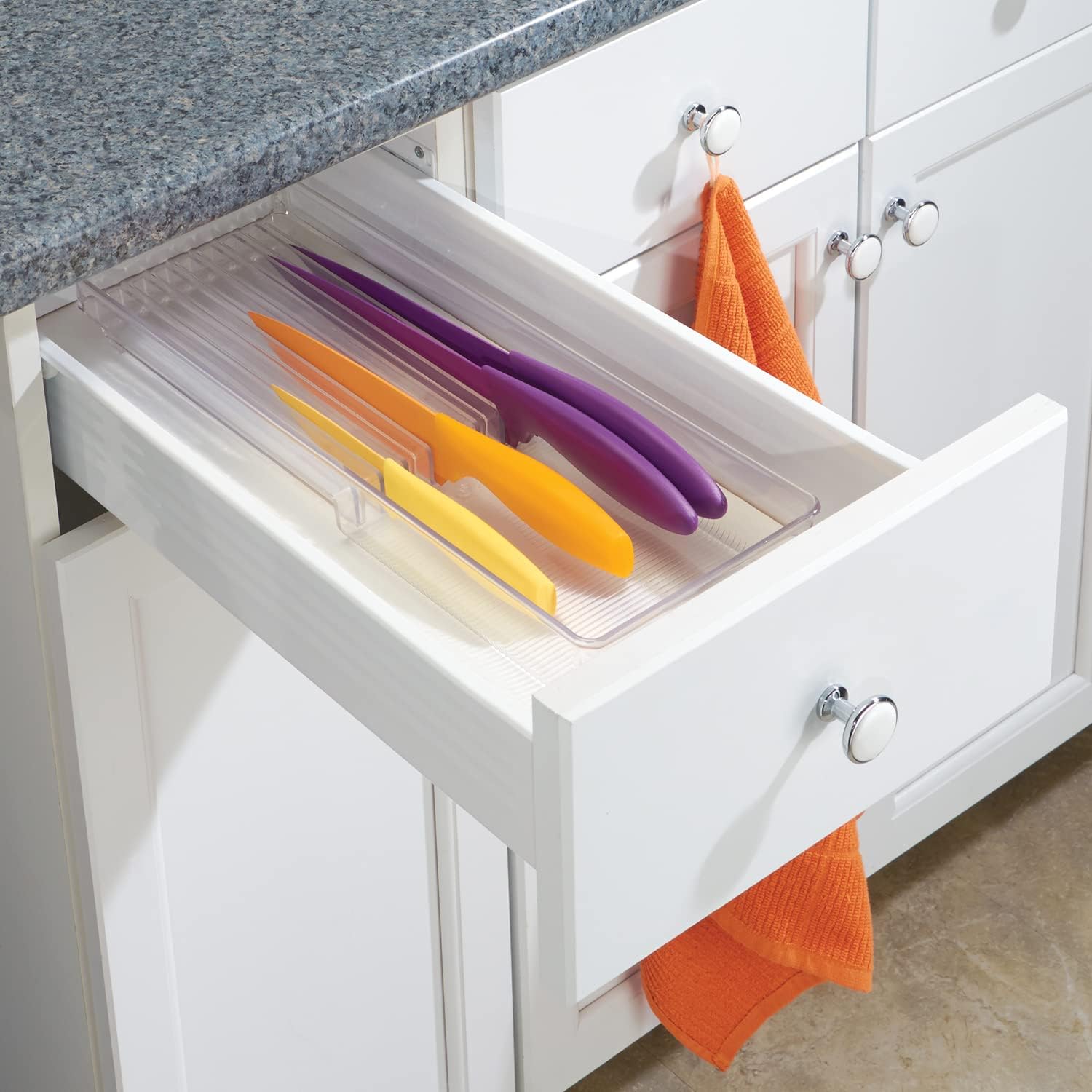 InterDesign Linus Kitchen Knife Storage Drawer Organizer - Clear