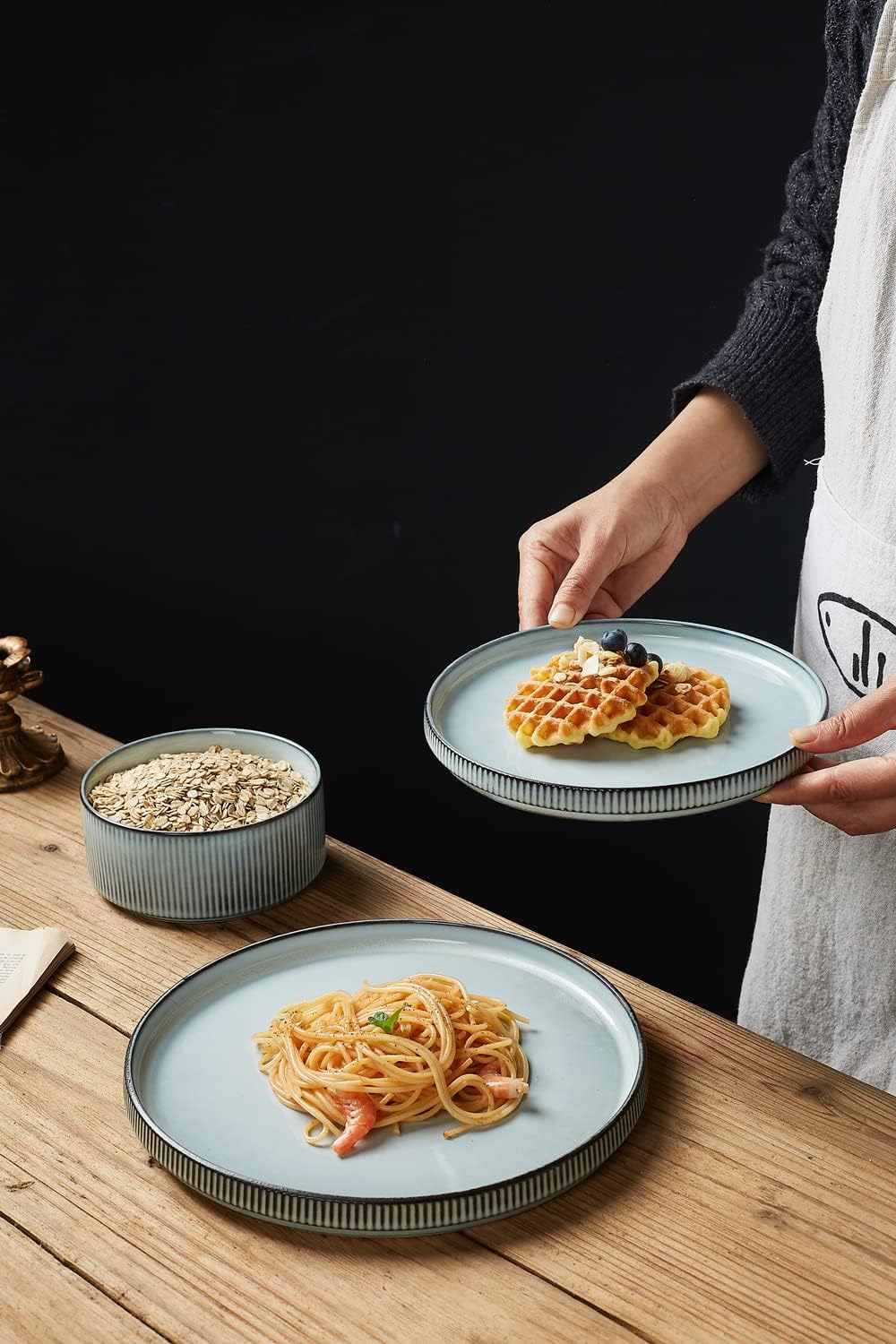 Famiware Smoky Blue Dinnerware Set for 6 18-Piece Stoneware