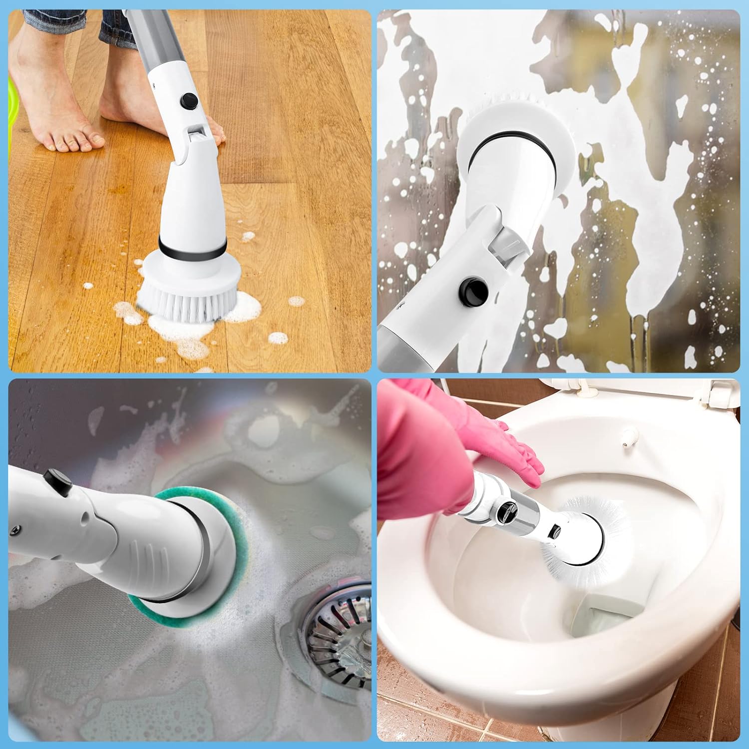 Electric Spin Scrubber with 6 Brush Heads and Adjustable Handle