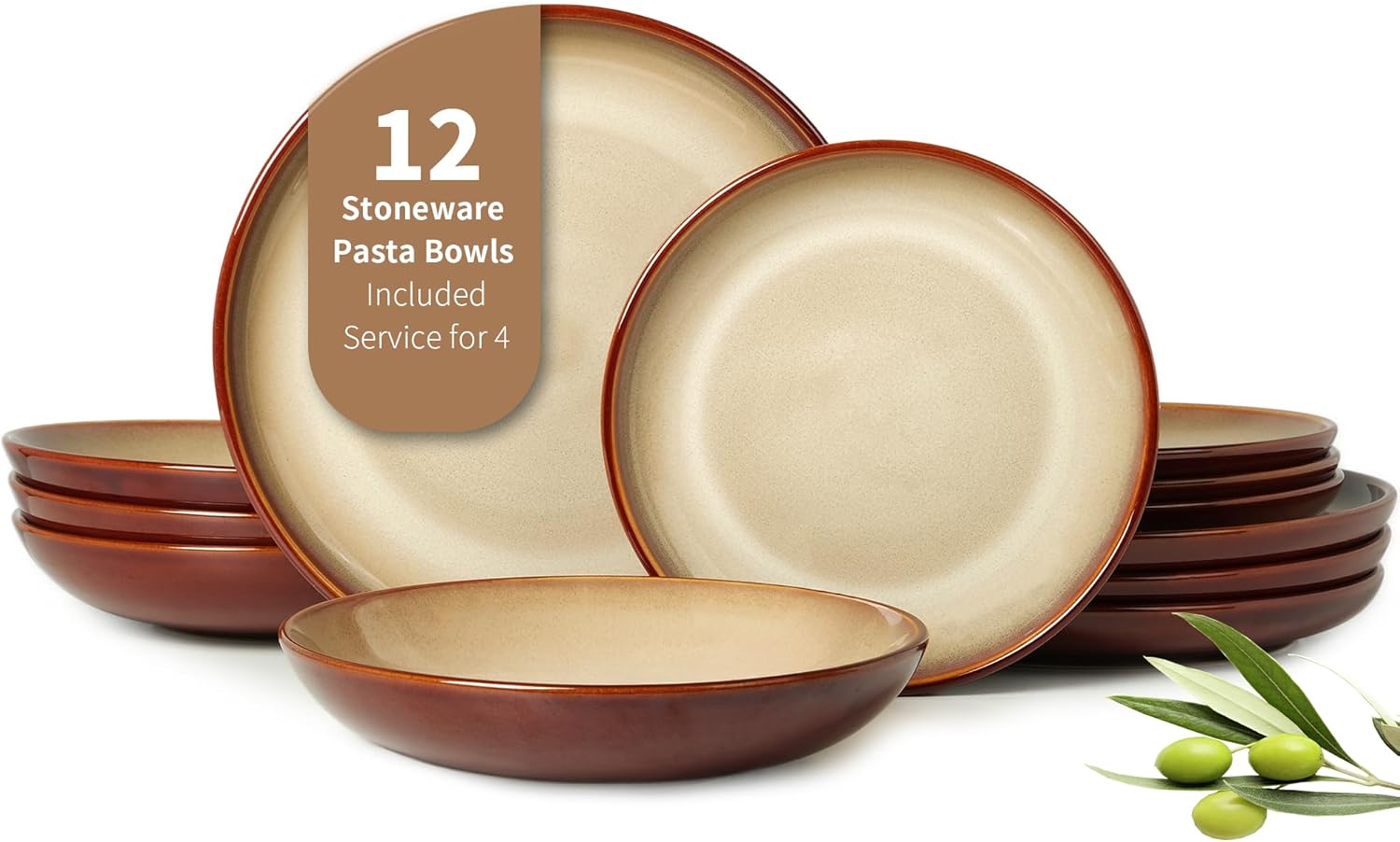 Pokini 12-Piece Dinnerware Set for 4 Brown Yellow
