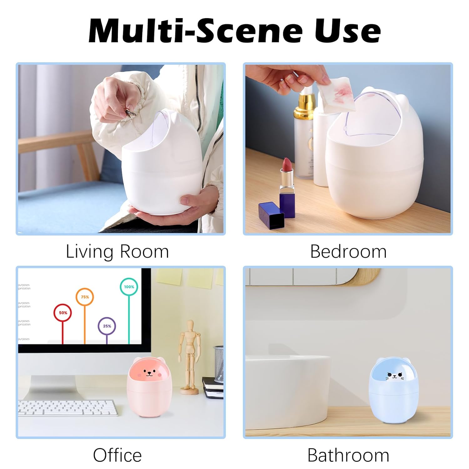 3 Pack Cute Desktop Trash Can with 180 Bags