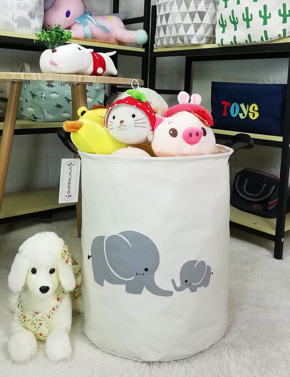 QUEENLALA Collapsible Laundry Basket with Elephant Design