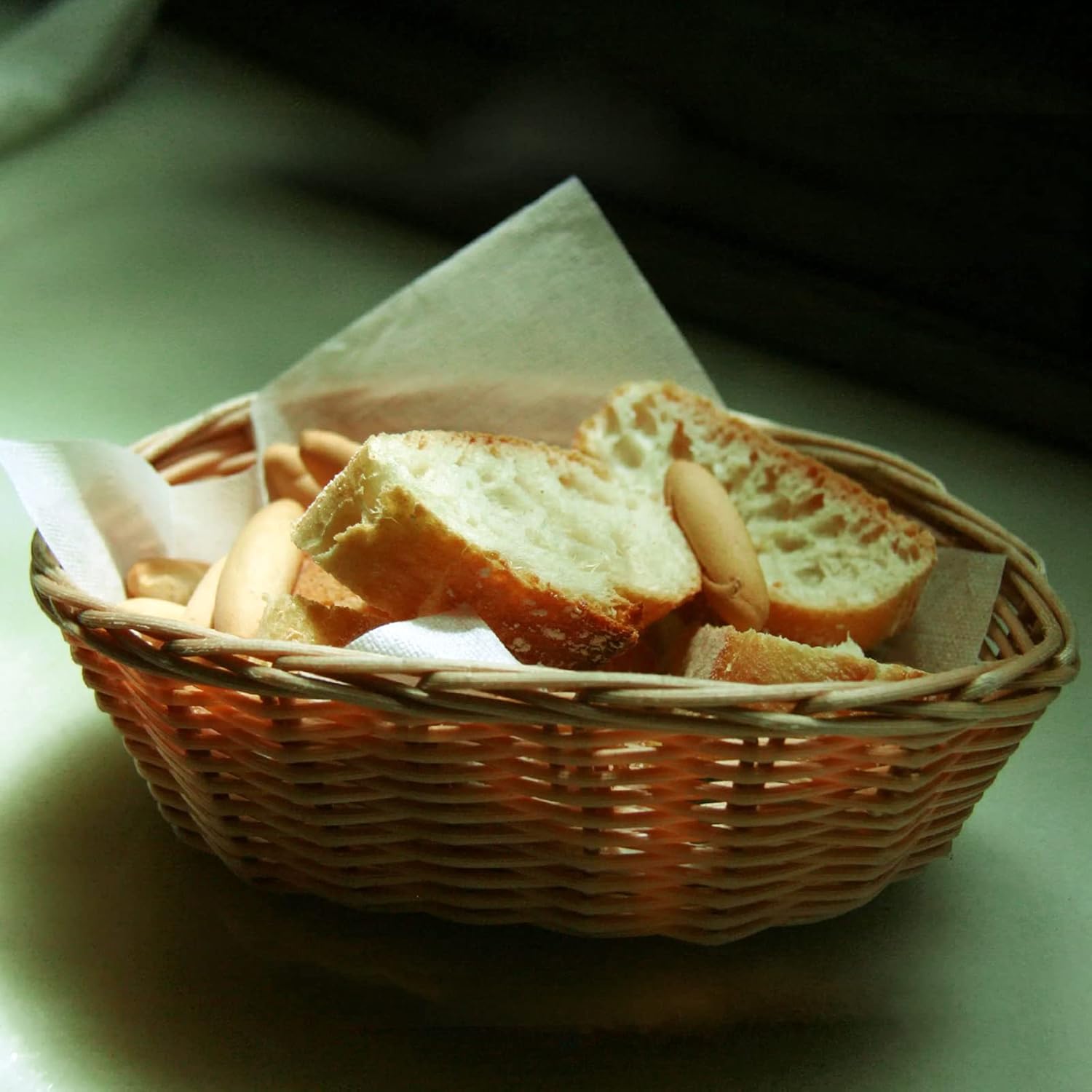 SINJEUN 20 Pack Light Brown Wicker Bread Basket