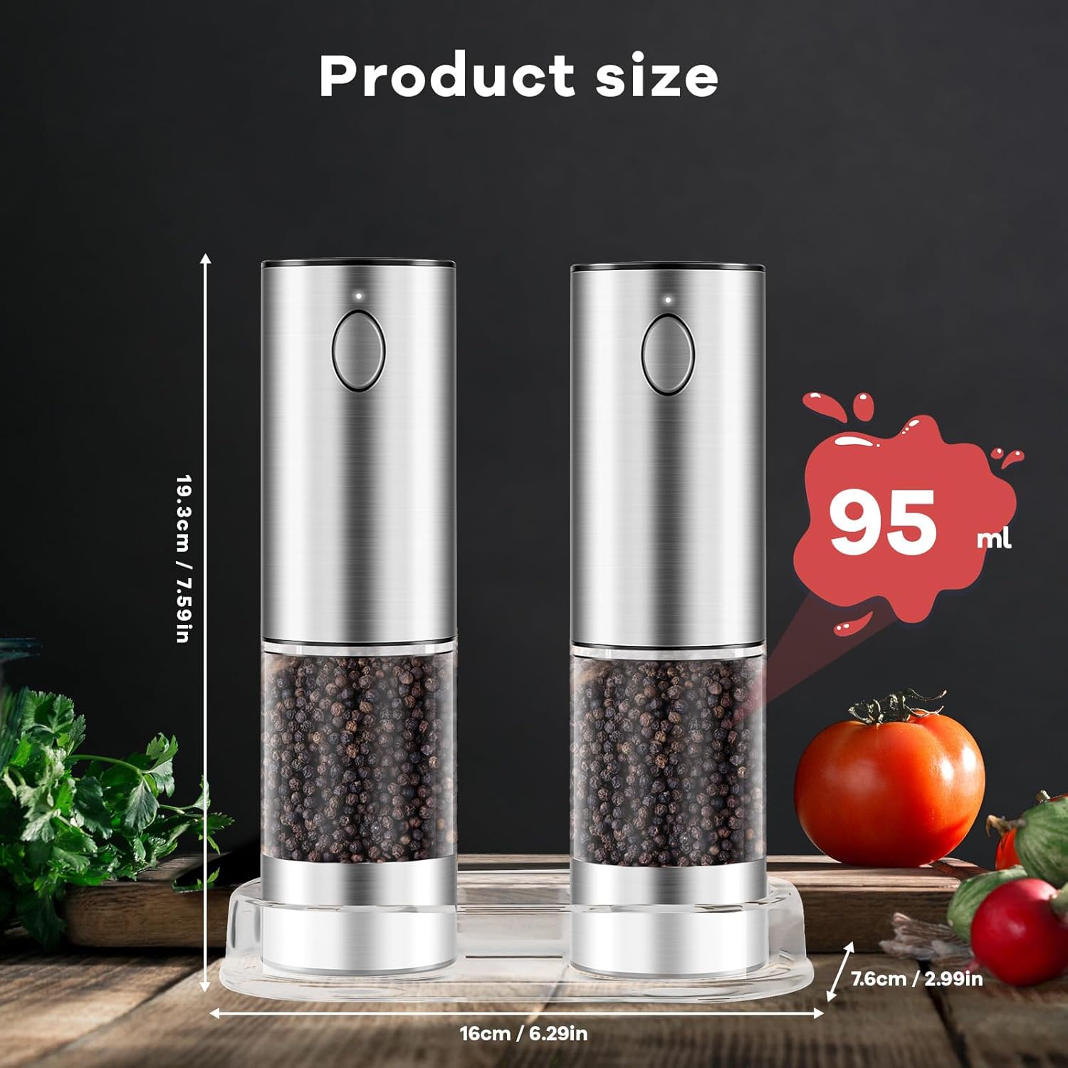 Cupidove 2PCS Electric Salt and Pepper Grinder Set