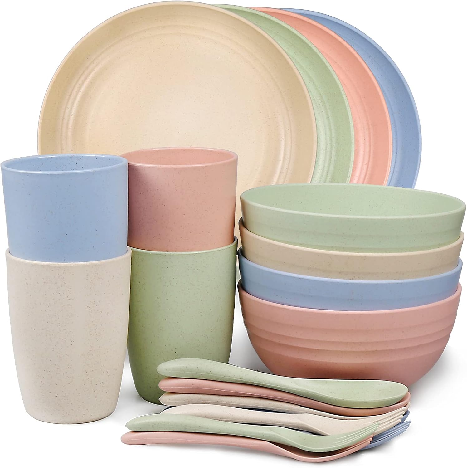 Shopwithgreen 20 PCS Wheat Straw Dinnerware Set for 4 1