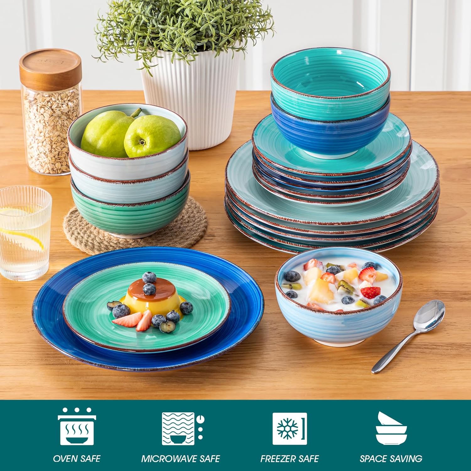 Vancasso Bonita Blue Stoneware Dinnerware Set 18 Pieces