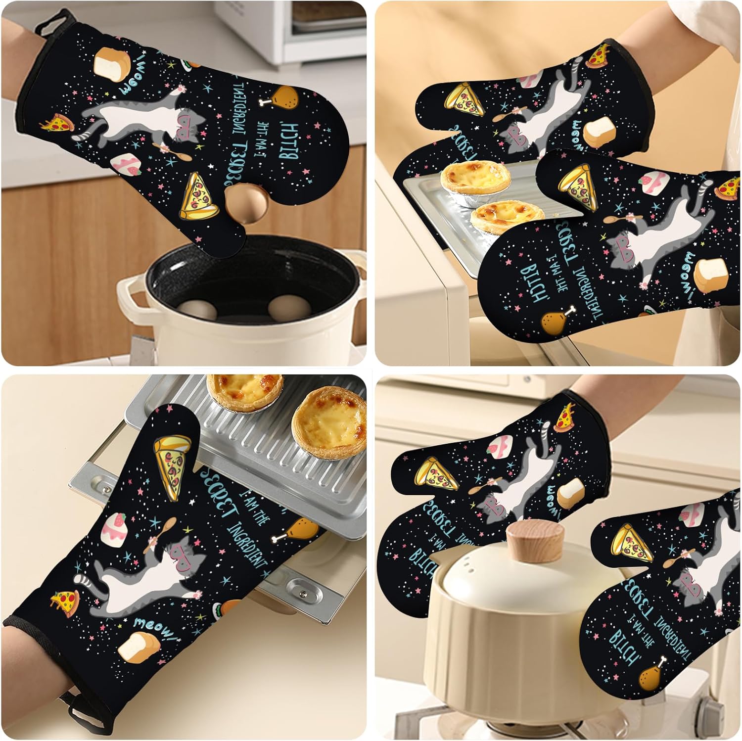 OSAM SPACE Funny Cat Oven Mitts Set of 3