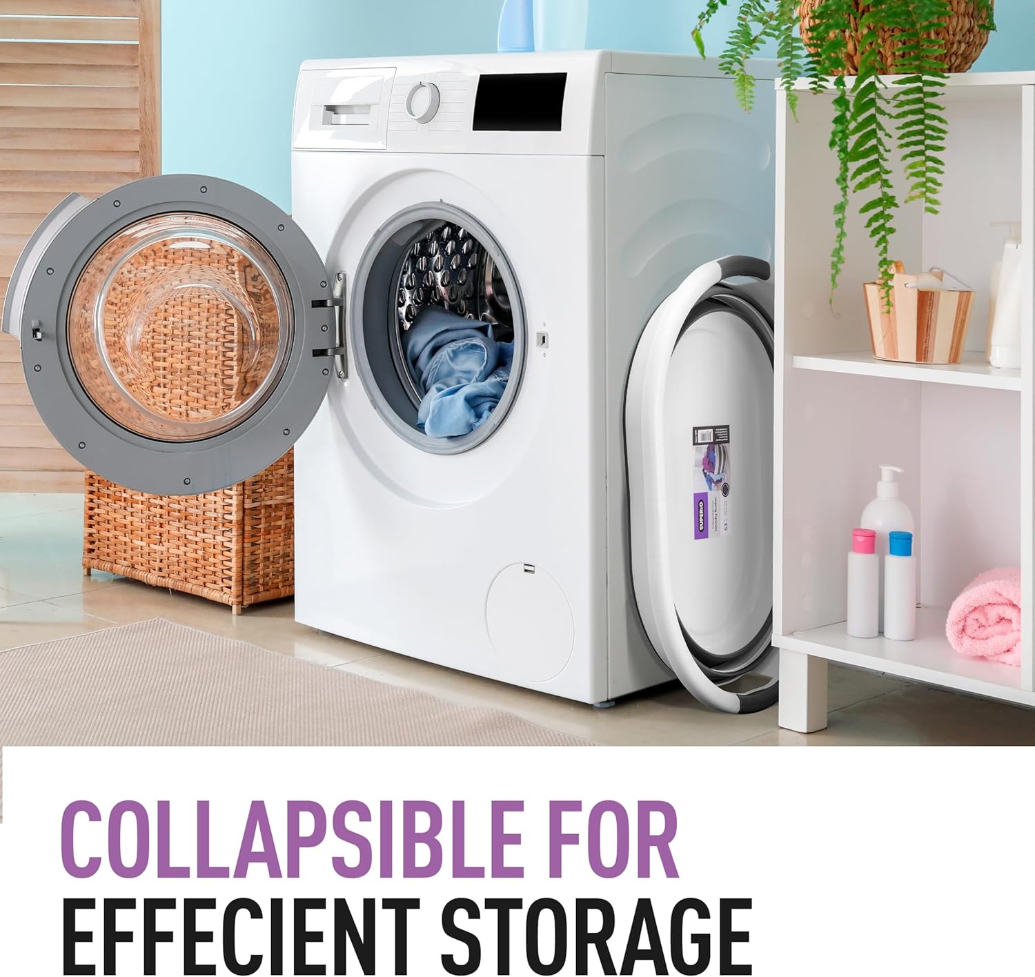Superio Collapsible Laundry Basket 50L Space-Saving Grey Plastic Hamper