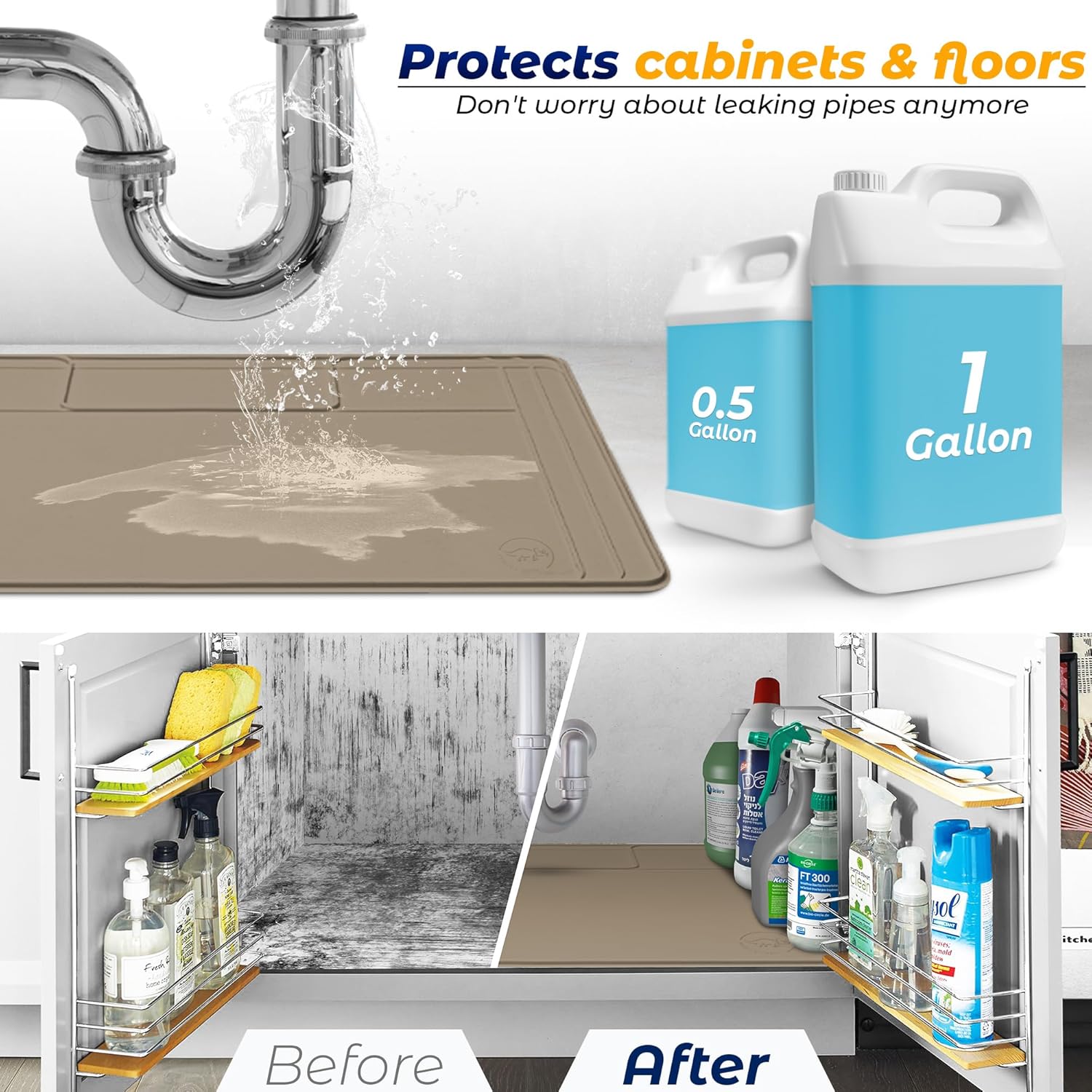 Famous Dino Under Sink Mat - Adjustable Waterproof