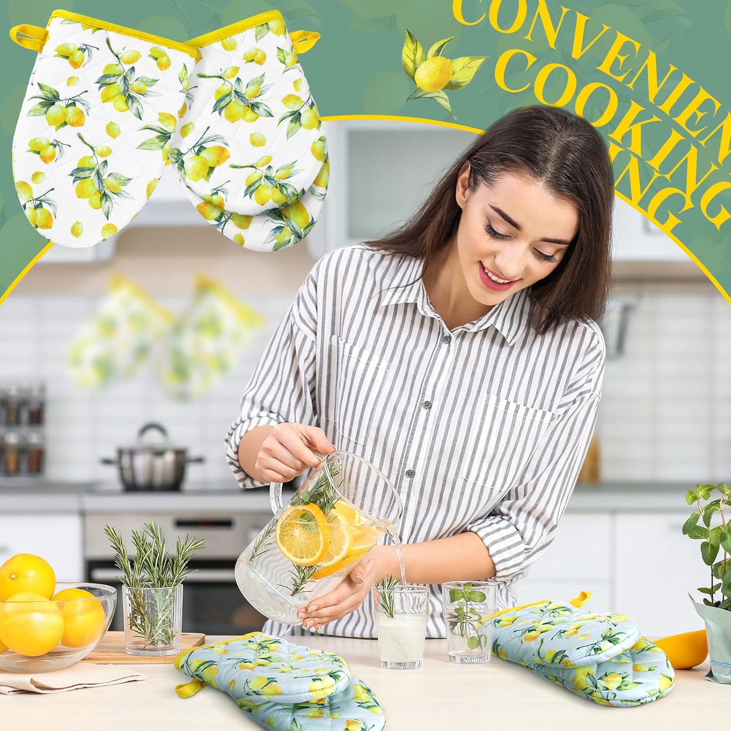Geyoga 4 Pack Mini Oven Mitts Lemon Themed