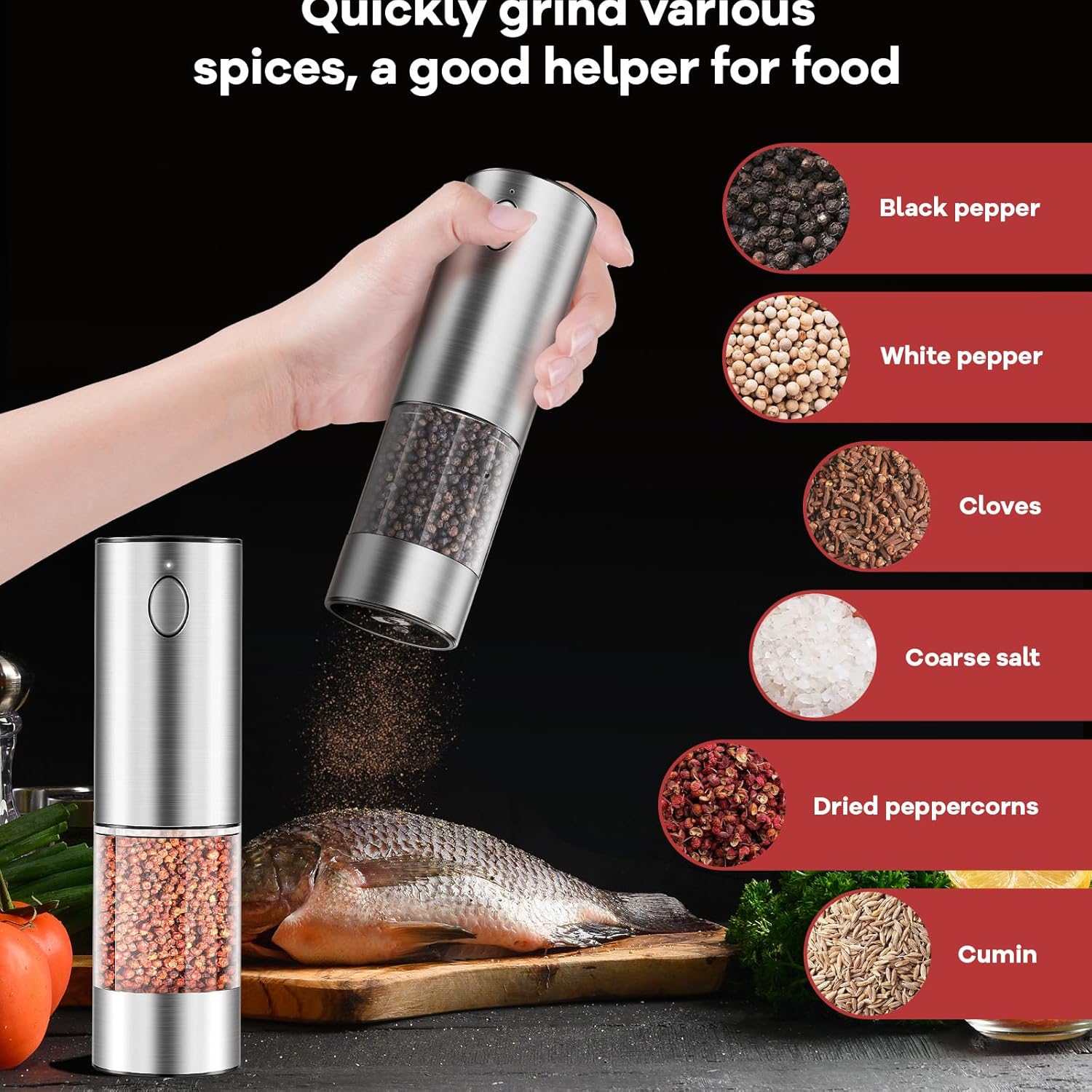 Cupidove 2PCS Electric Salt and Pepper Grinder Set