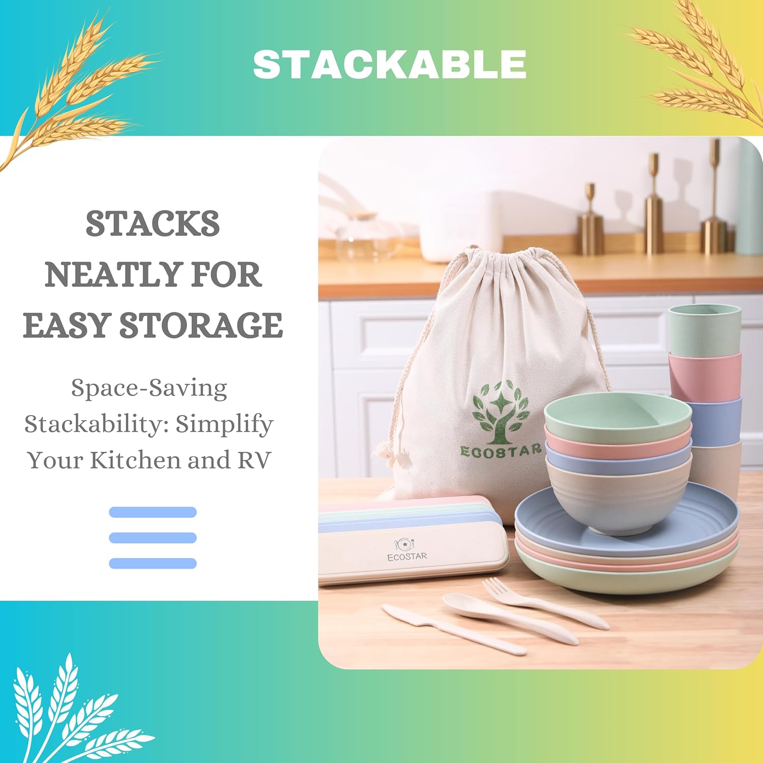 ECOSTAR Unbreakable Wheat Straw Dinnerware Set 1