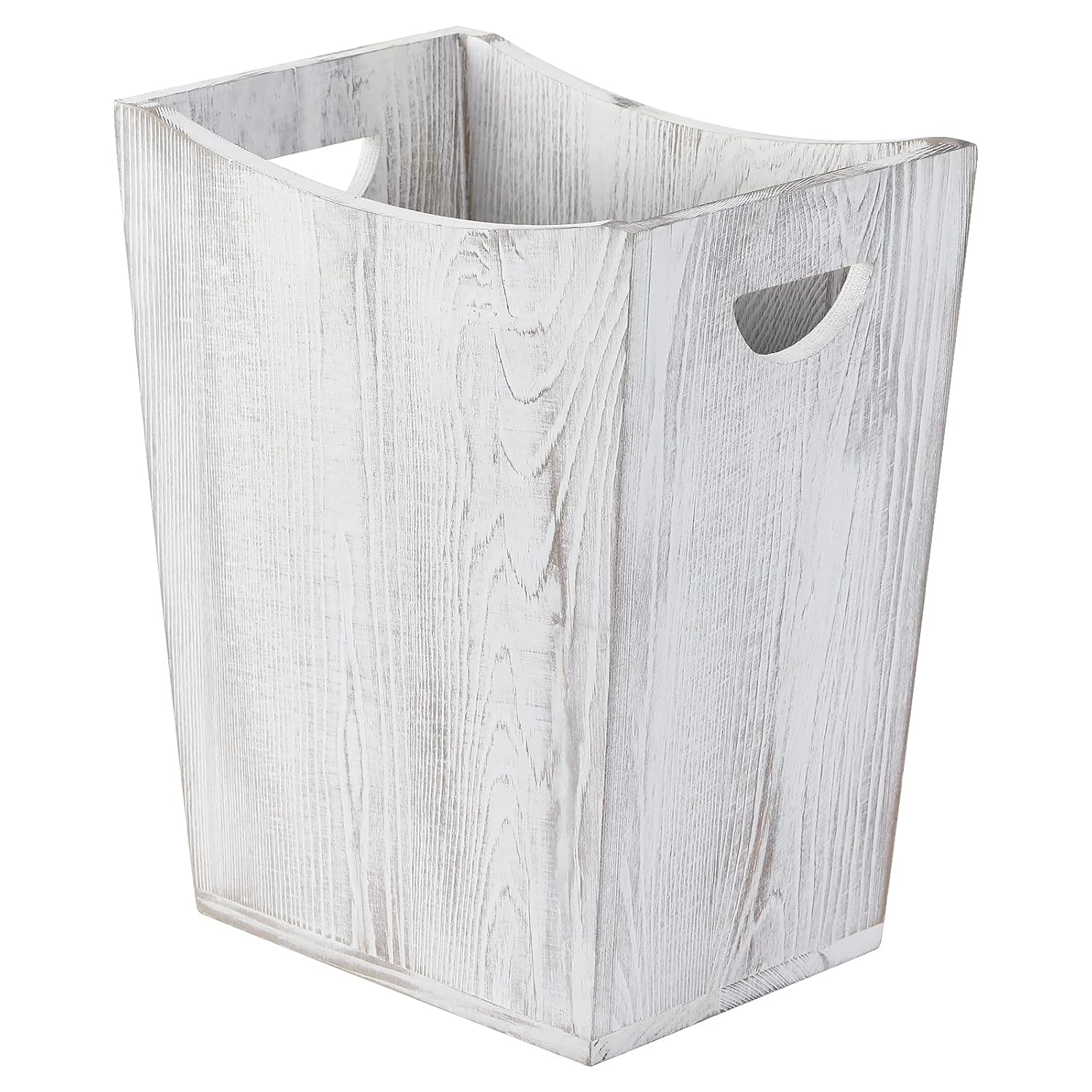 SEHERTIWY Wood Trash Can - Rustic White Wastebasket
