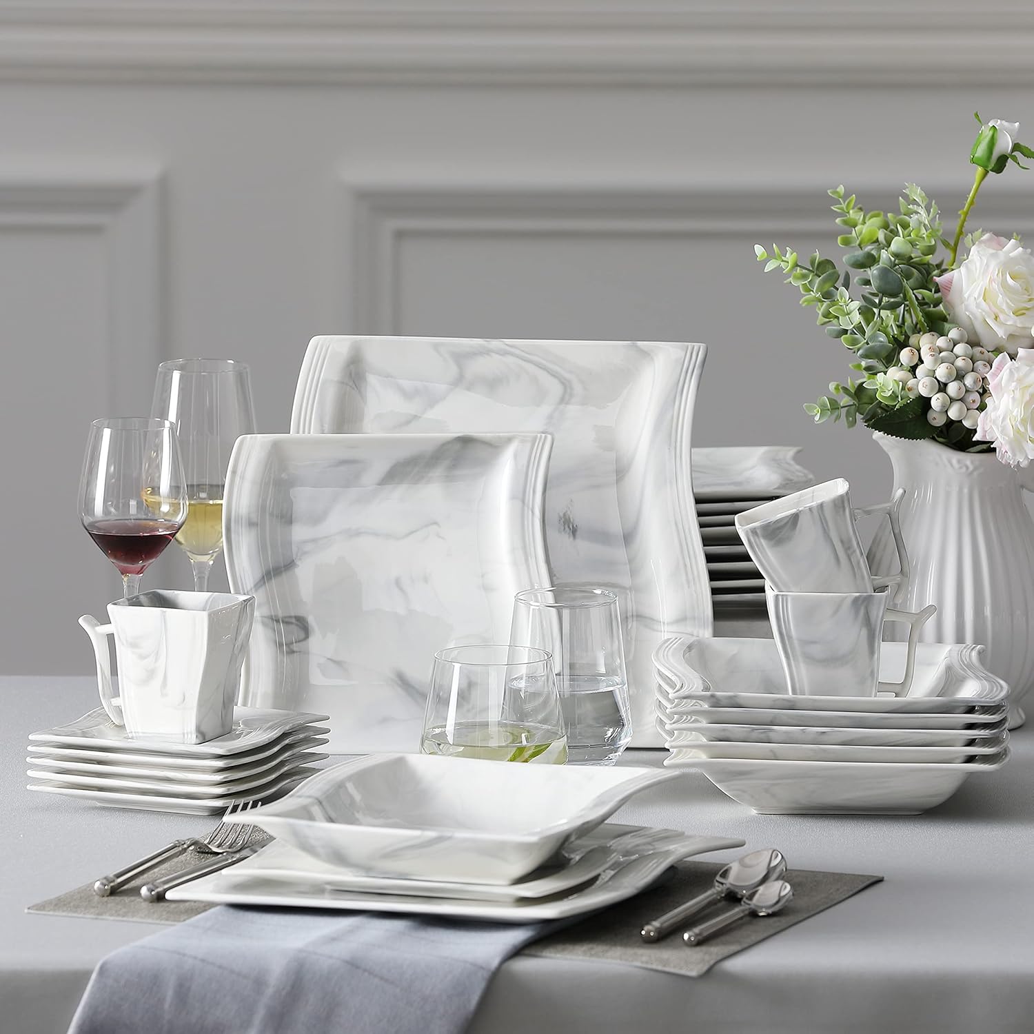 MALACASA 60-Piece Porcelain Dinnerware Set for 12