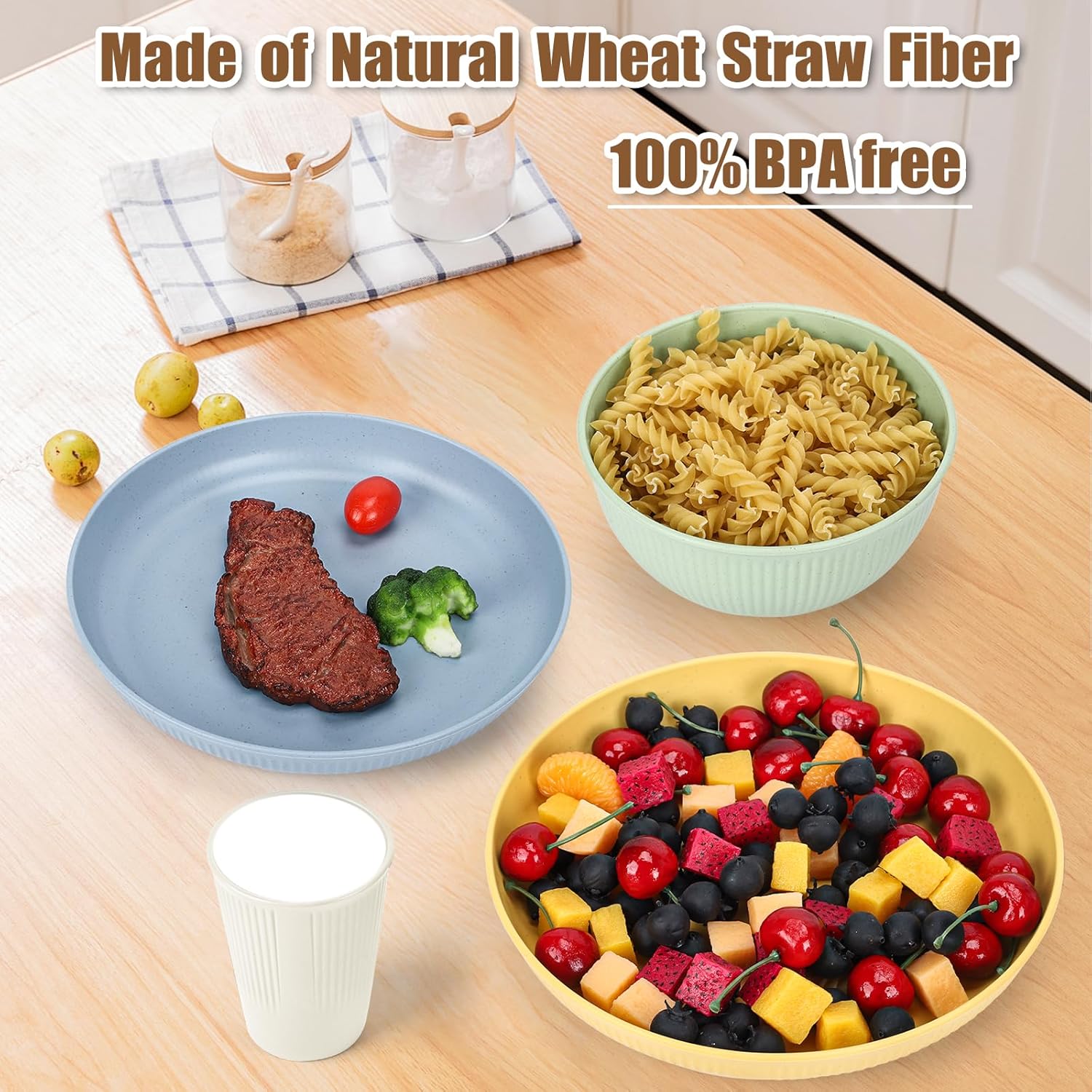 Dotpilgo 18PCS Wheat Straw Dinnerware Set for 6