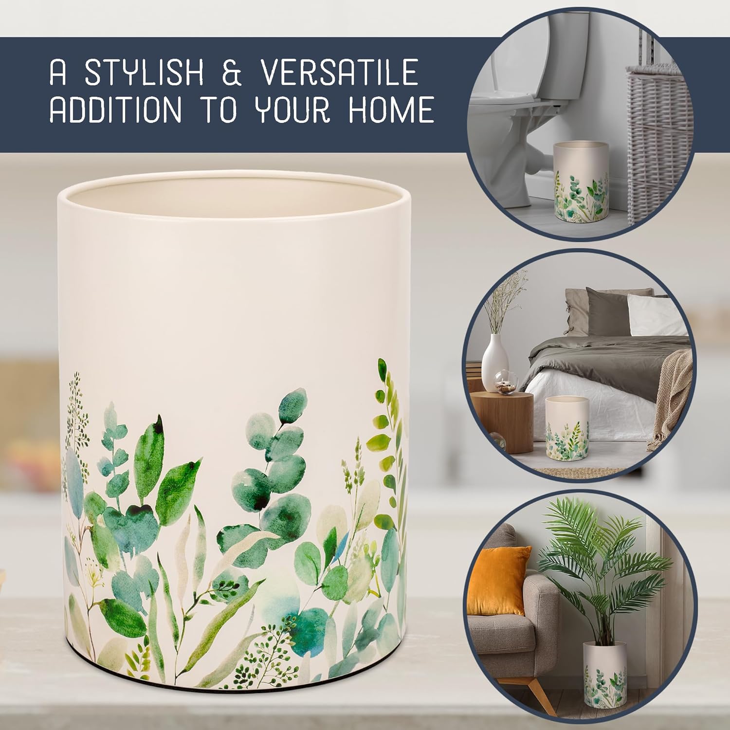 NAT AND JULES Round 95 x 8 Iron Wastebasket with Floral Design