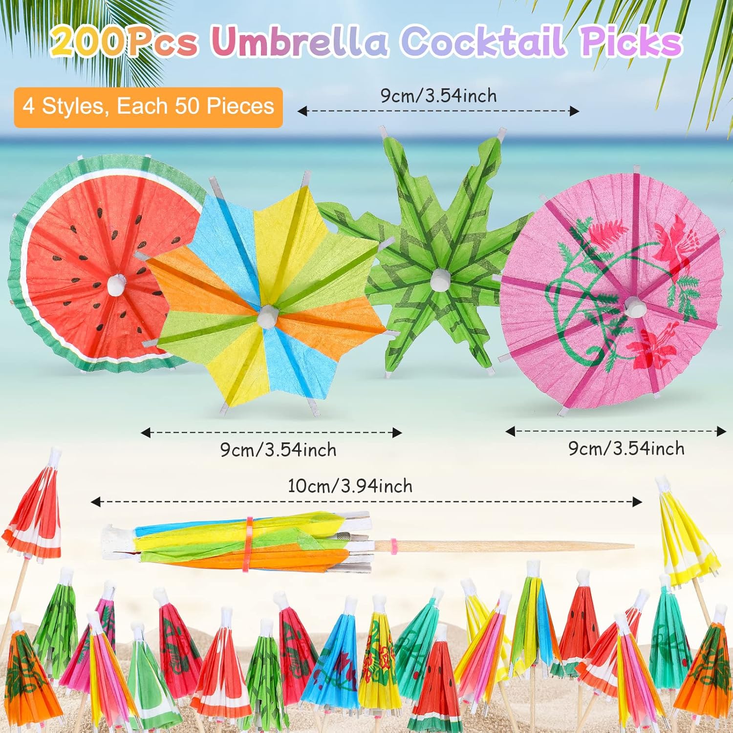 Rtteri 200 Pcs Tropical Drink Umbrella Cocktail Picks