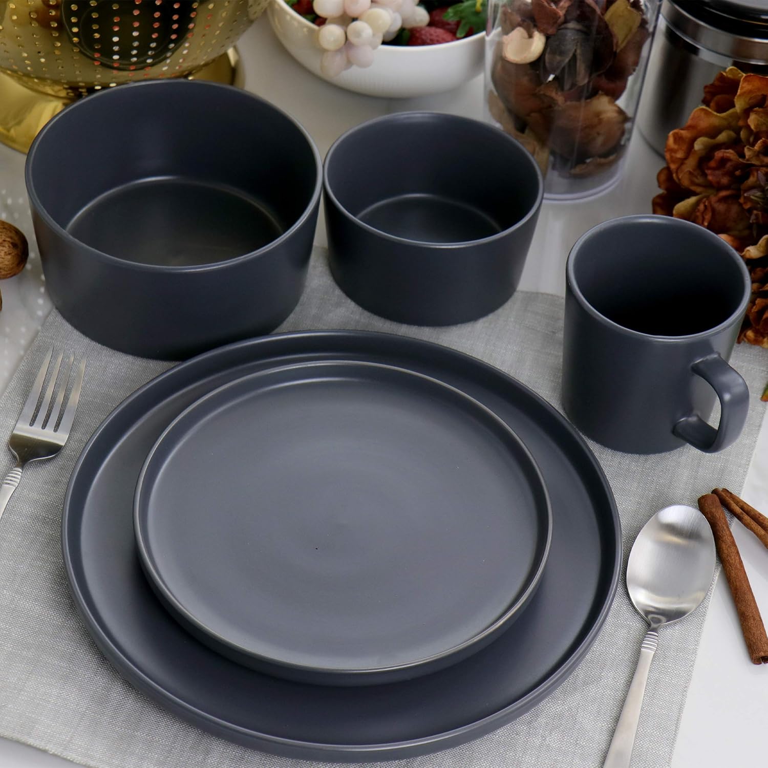 Elama Luxmatte Dark Grey Dinnerware Set 20 Piece