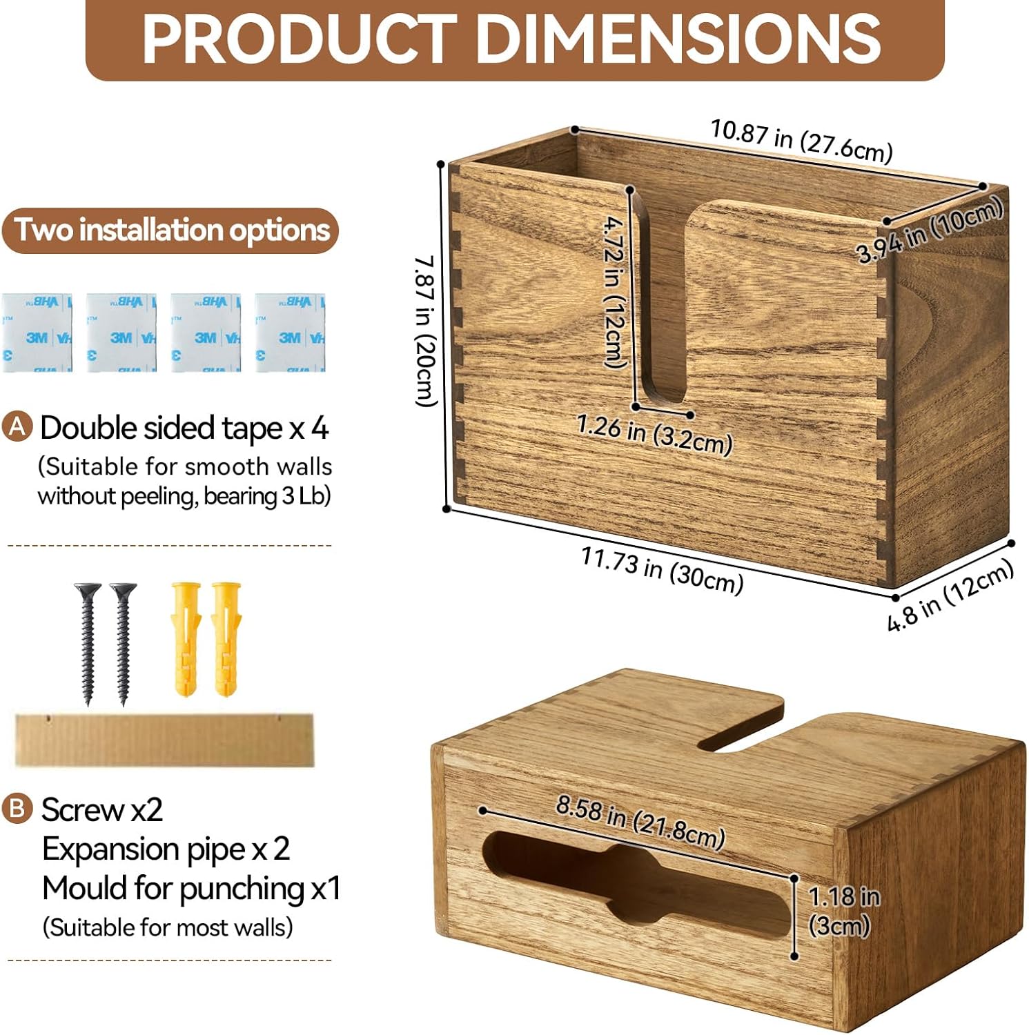 KIRIGEN Wood Paper Towel Dispenser - Wall Mounted and Countertop