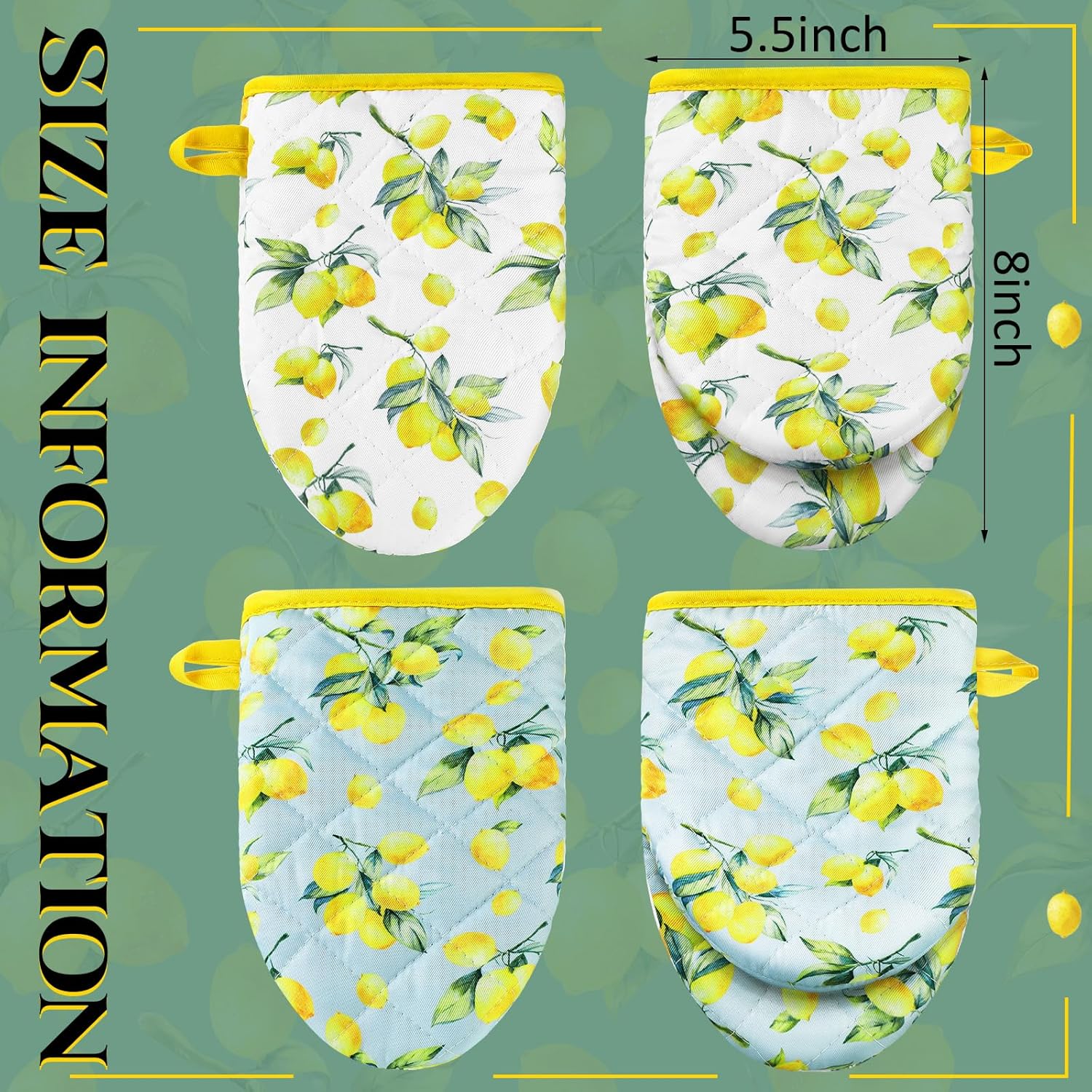 Geyoga 4 Pack Mini Oven Mitts Lemon Themed
