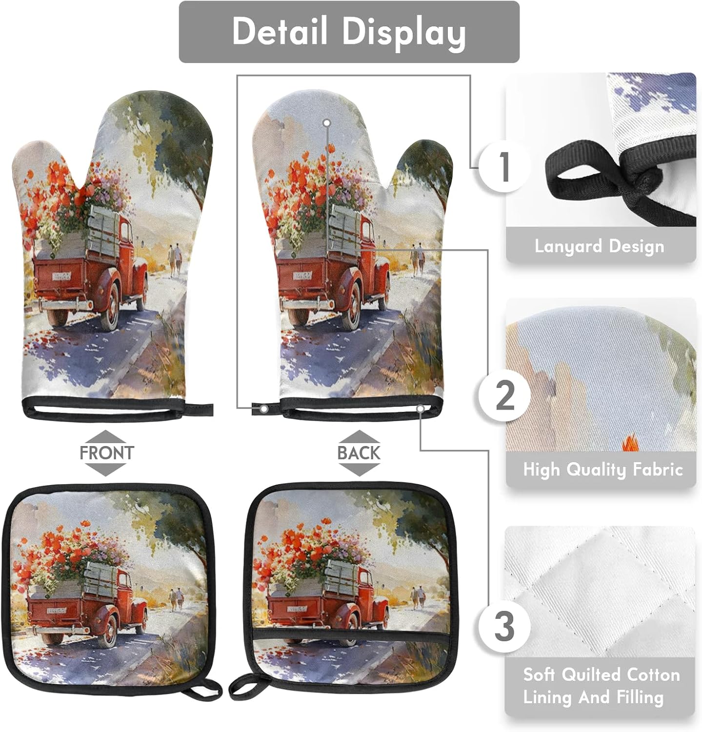 Eativisa Flower Truck Road Oven Mitt Set