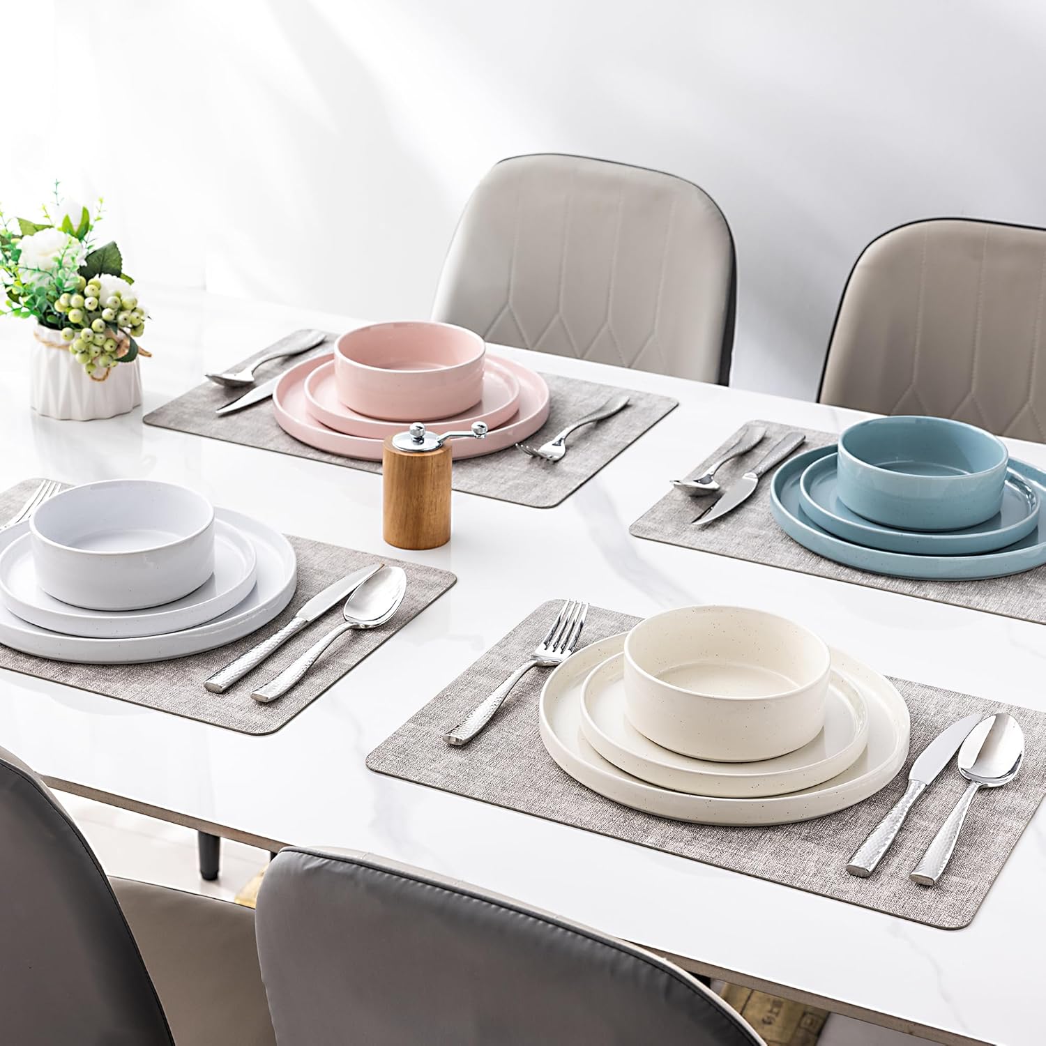 GBHOME Dinnerware Set for 4 12 Piece Speckled Plates and Bowls Set