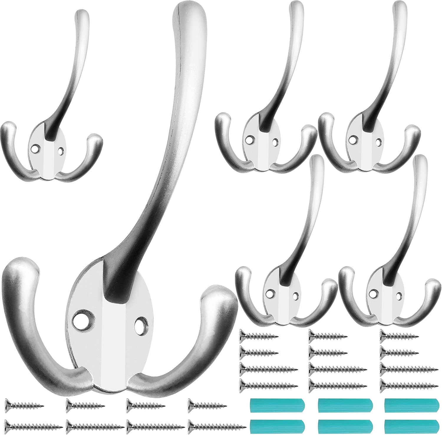 IBosins 6 Pack Heavy Duty Coat Hooks with 24 Screws Matte Nickel