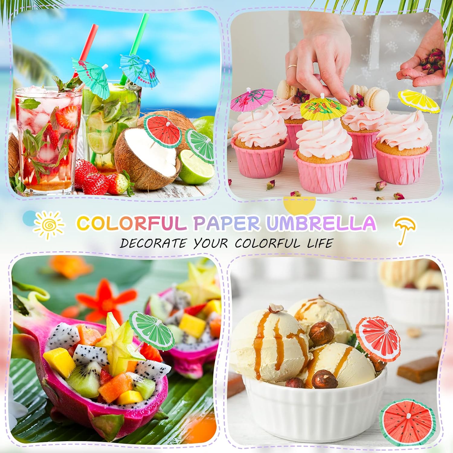 Rtteri 200 Pcs Tropical Drink Umbrella Cocktail Picks