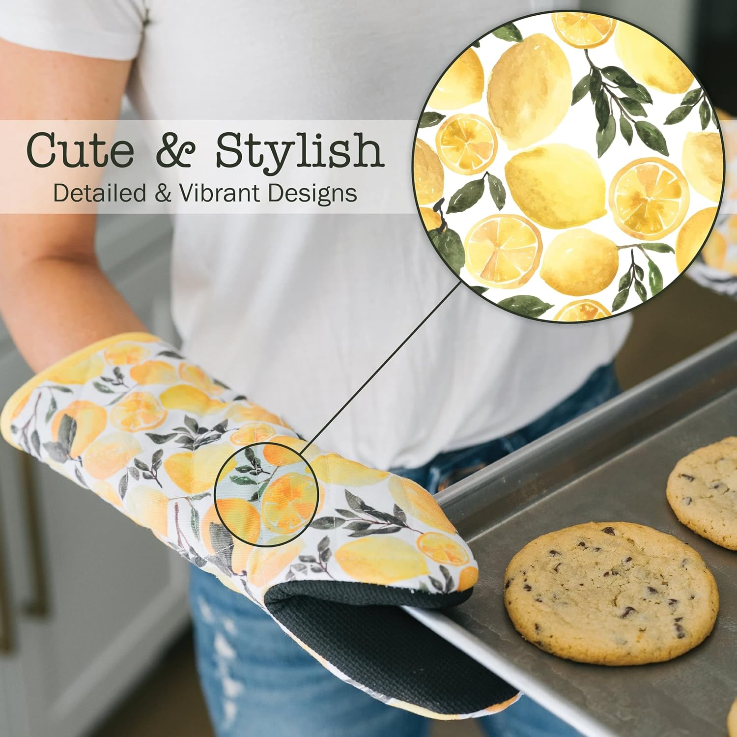 SageStitch Heat Resistant Oven Mitts Set of 2 Yellow Lemons