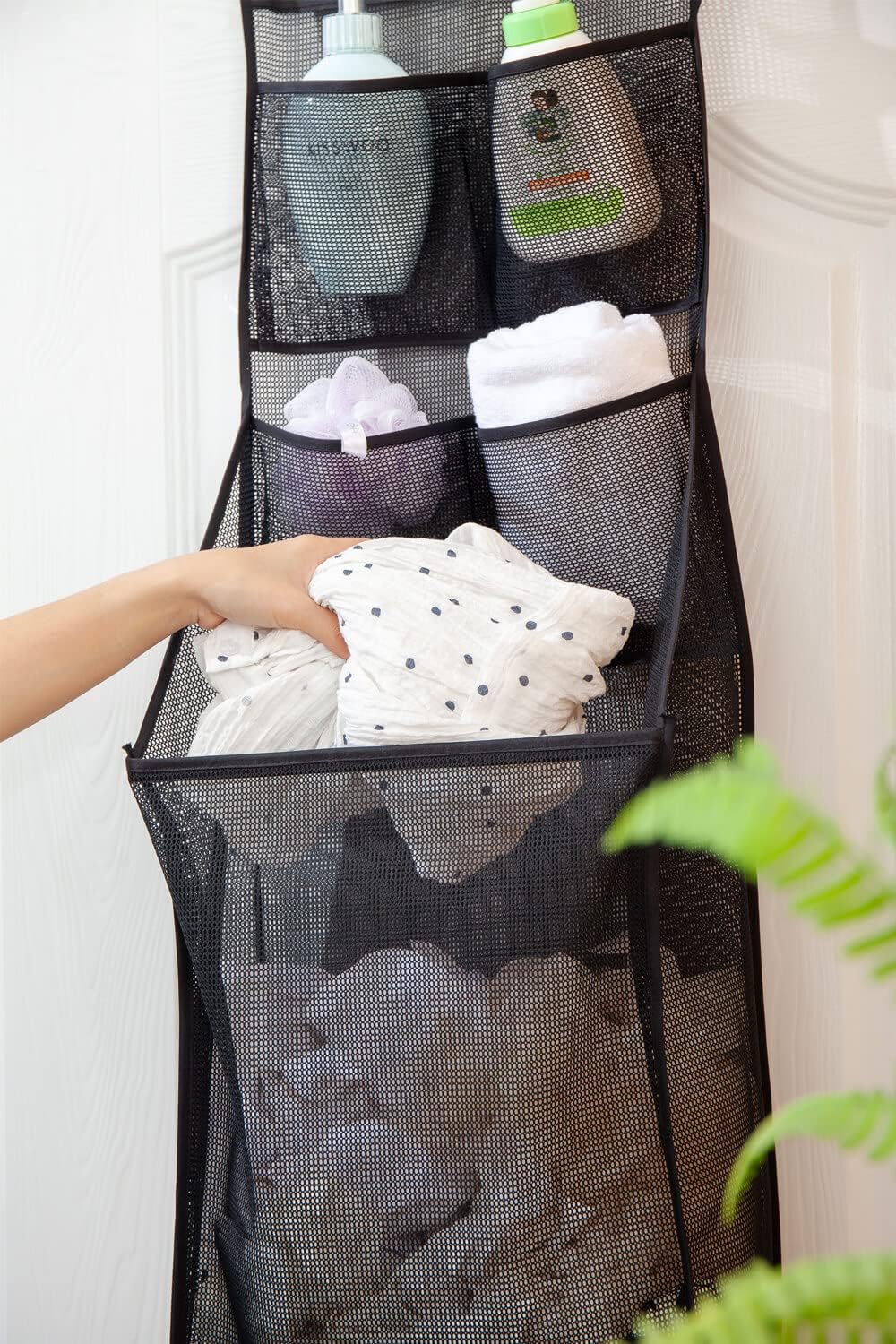ALYER Multifunctional Door Laundry Basket with 3 Hooks and Zipper Black