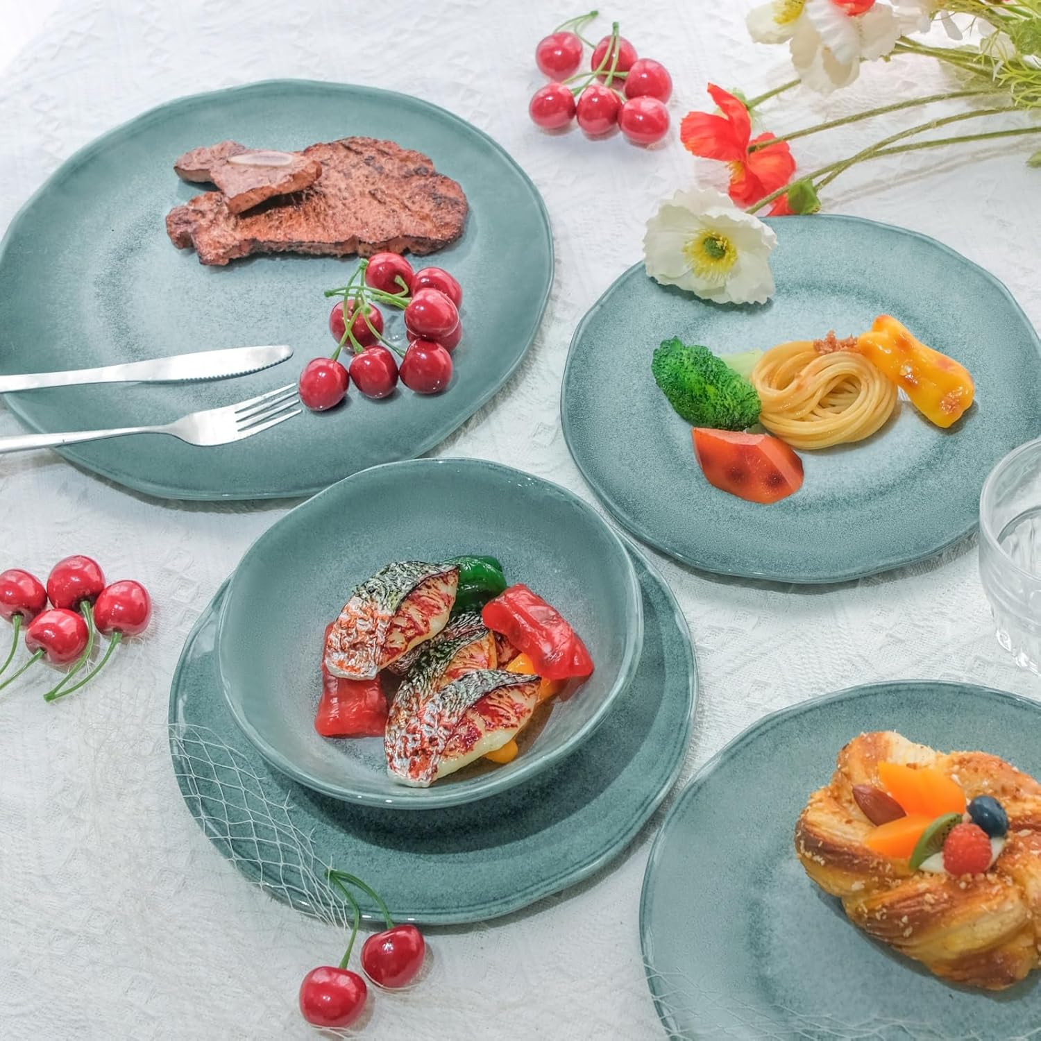 Miss Yip Melamine Dinnerware Set for 4 12 Pcs Durable Plates Bowls