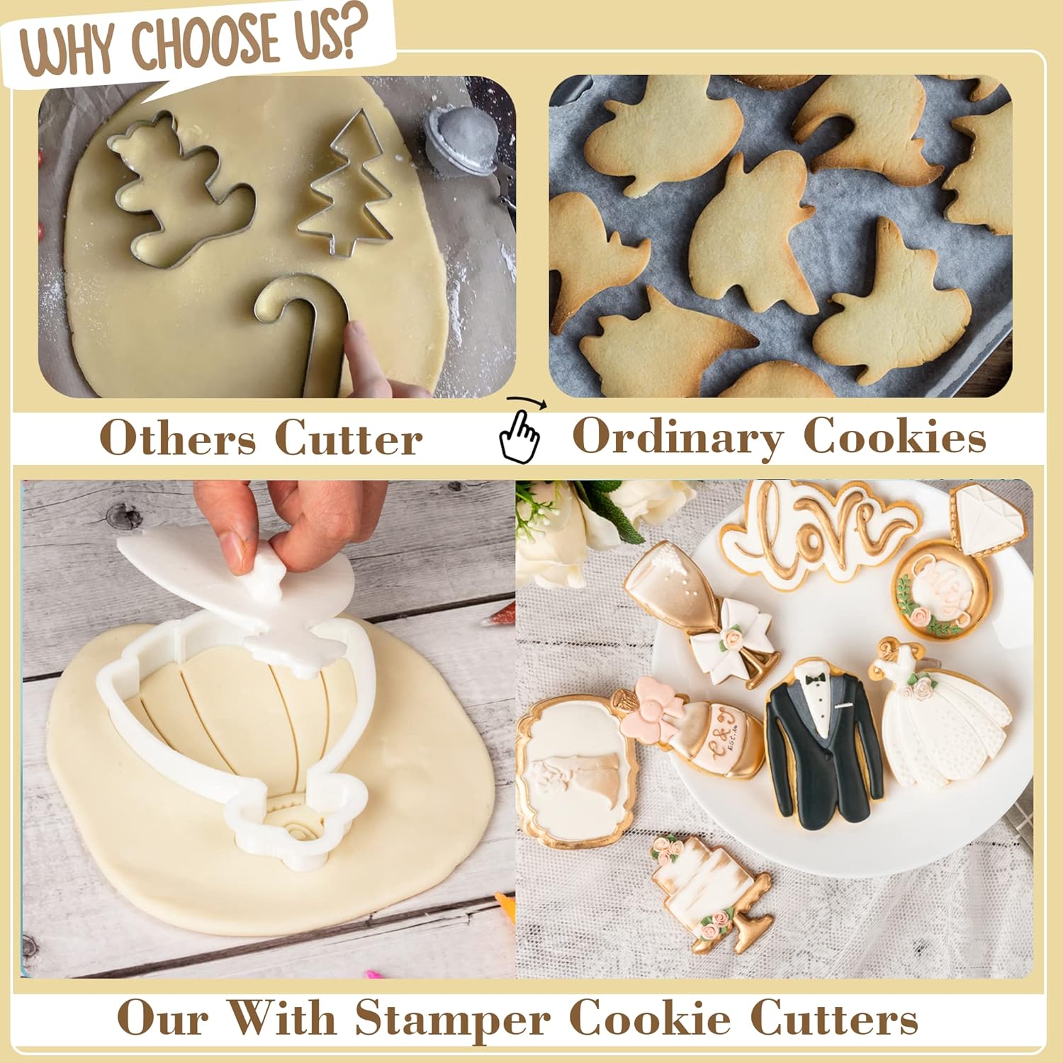Flycalf Wedding Cookie Cutters with Oak Leaf and Plunger Stamps