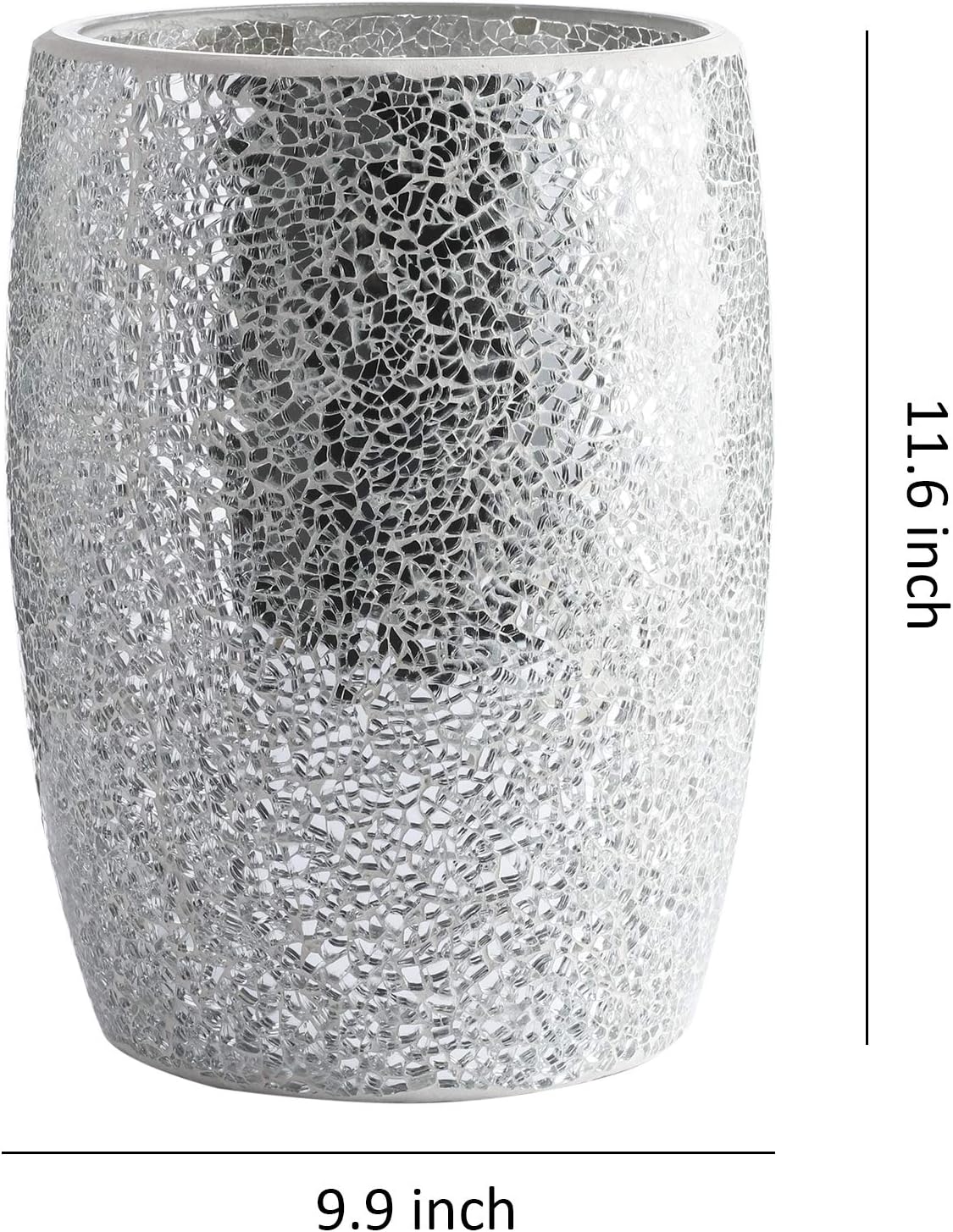WHOLE HOUSEWARES Shiny Mosaic Glass Wastebasket 75 x 10 Silver