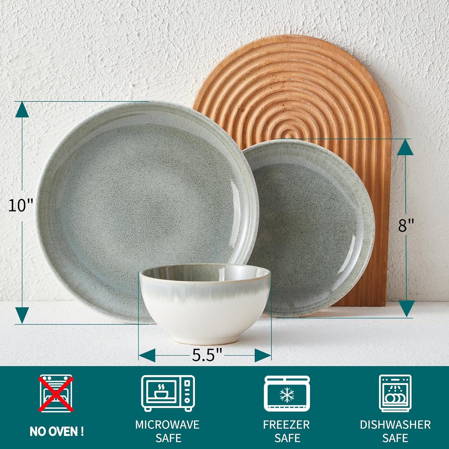 Pokini Gradient Green Stoneware Dinnerware 12 Pcs Set
