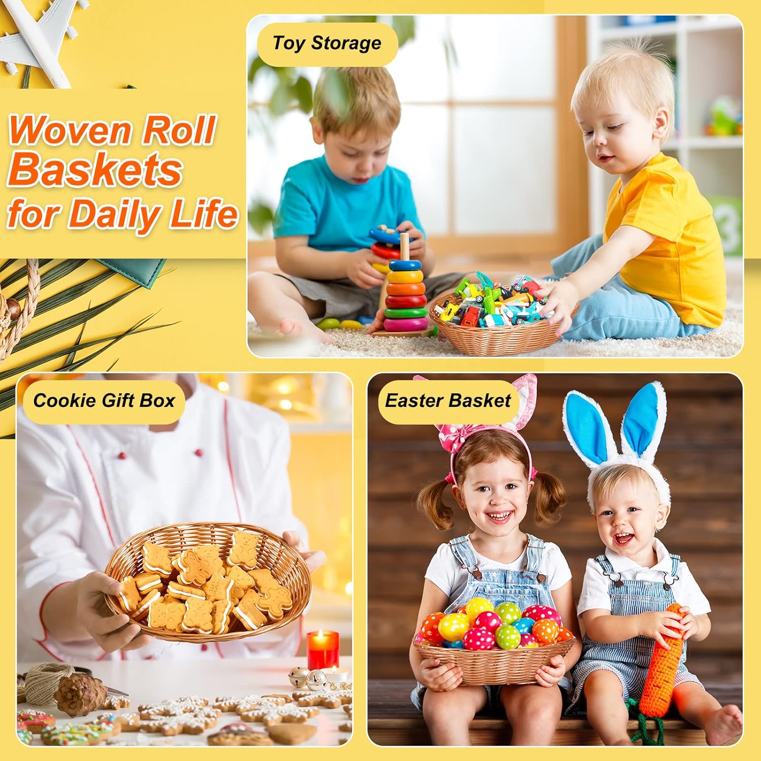 Zopeal 12-Pack Plastic Oval Woven Baskets for Kitchen and More