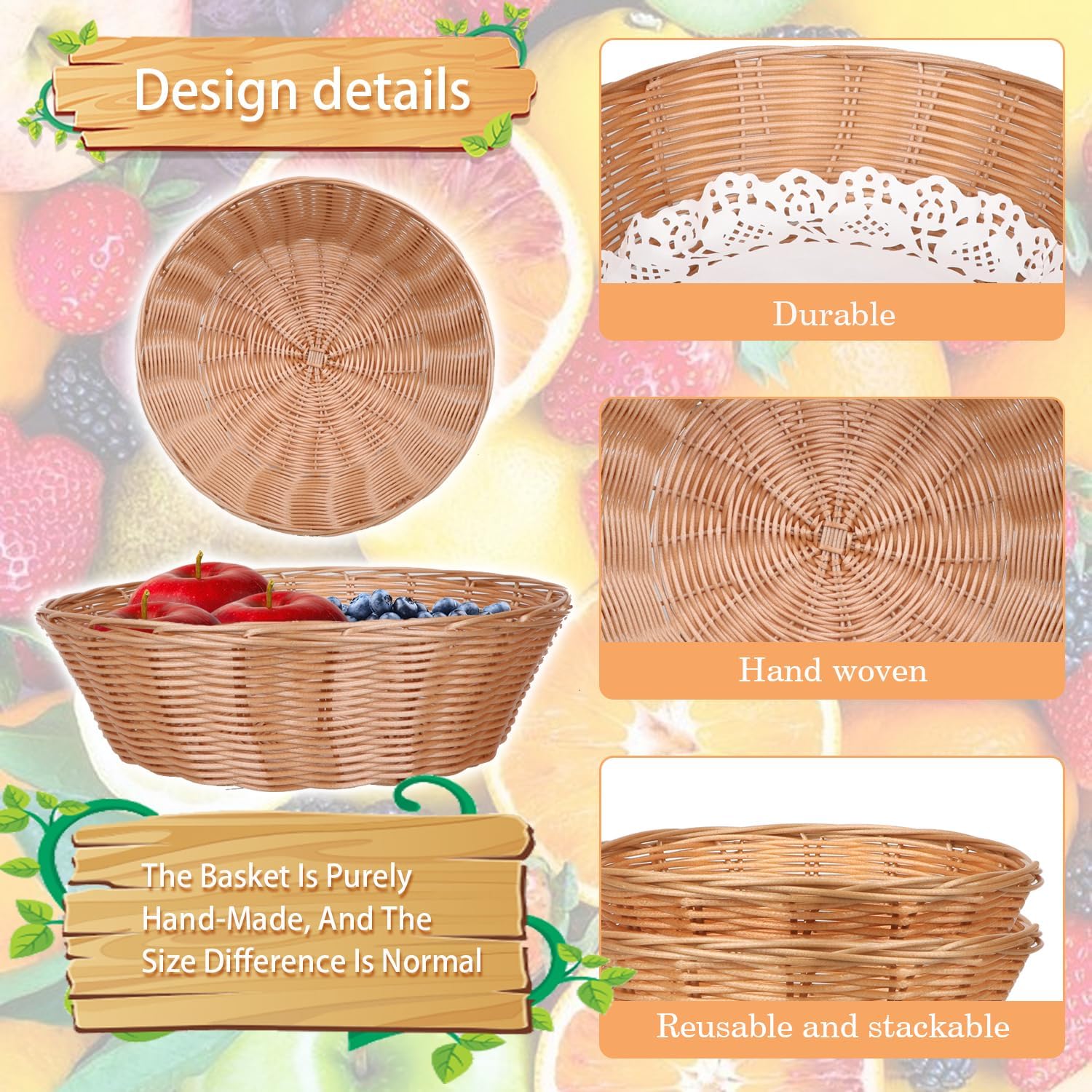 Yimerlen 8 Pcs Round Large Plastic Bread Basket with Blotting Sheets