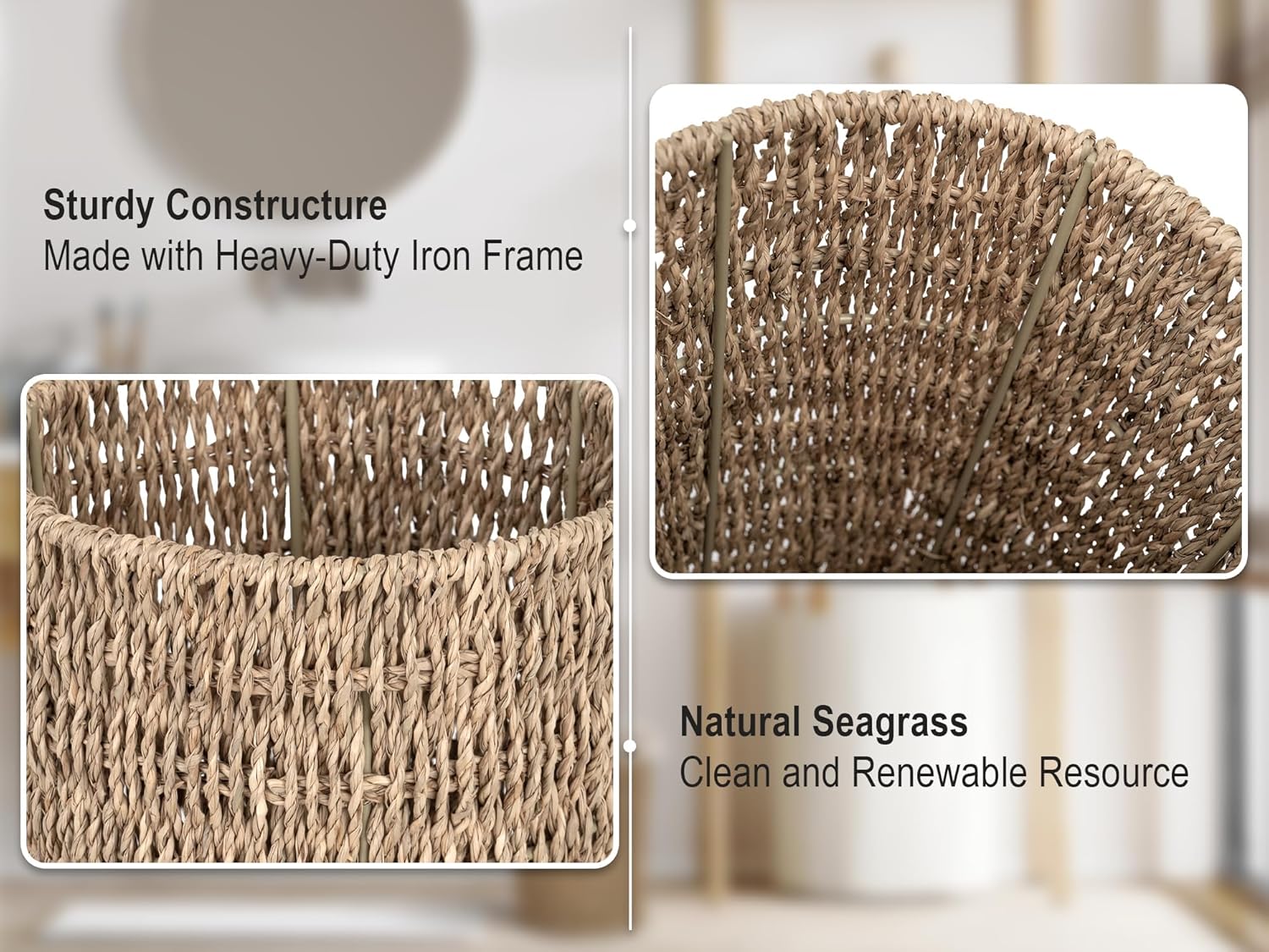 StorageWorks Wicker Trash Can Small Seagrass Waste Basket for Home
