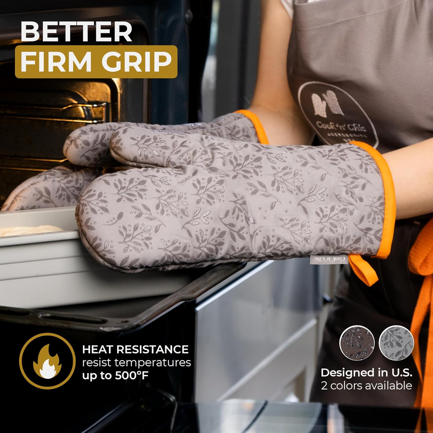 Premium Heat-Resistant Oven Mitts Set of 2 by CooknChic