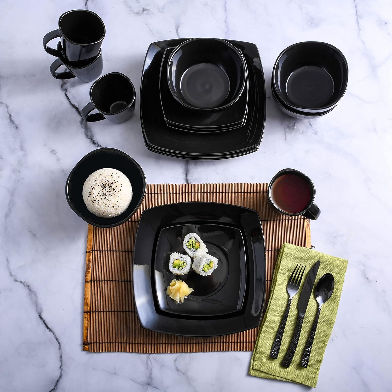 Gibson Soho Lounge Square Black Dinnerware Set 16pc