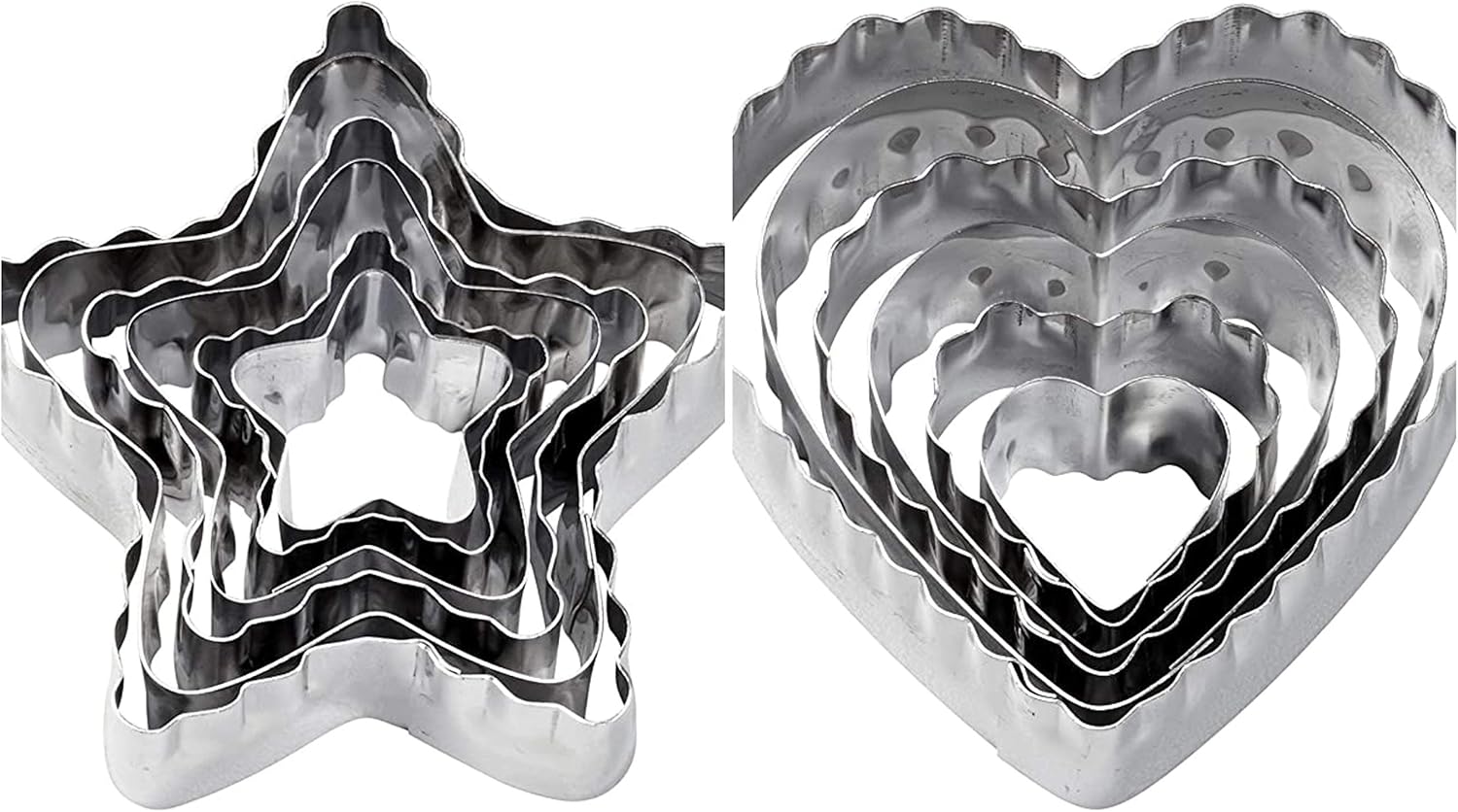 Wilton 6-Piece Nesting Fondant Cutters Hearts Stars Silver