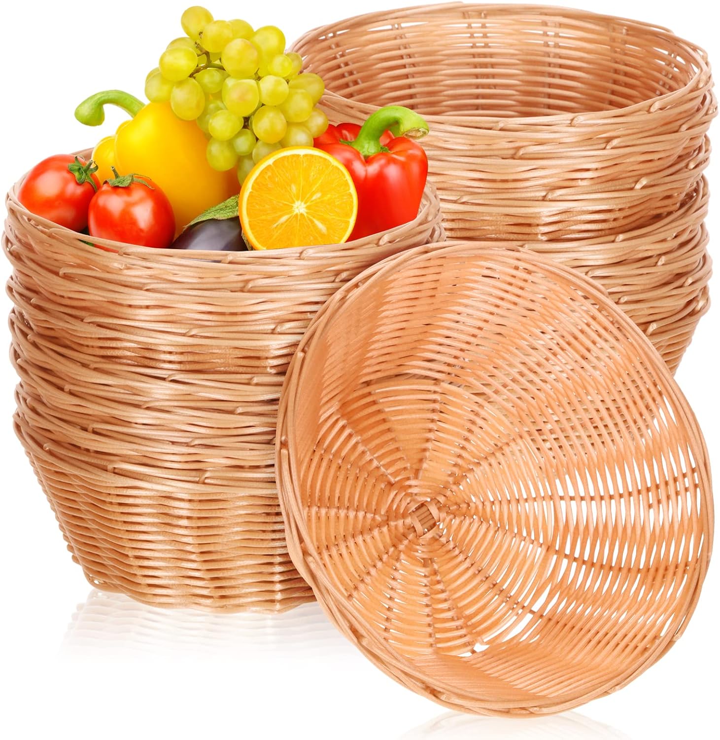 20 Pcs Plastic Woven Round Baskets 7 Inch Food Storage Serving Containers
