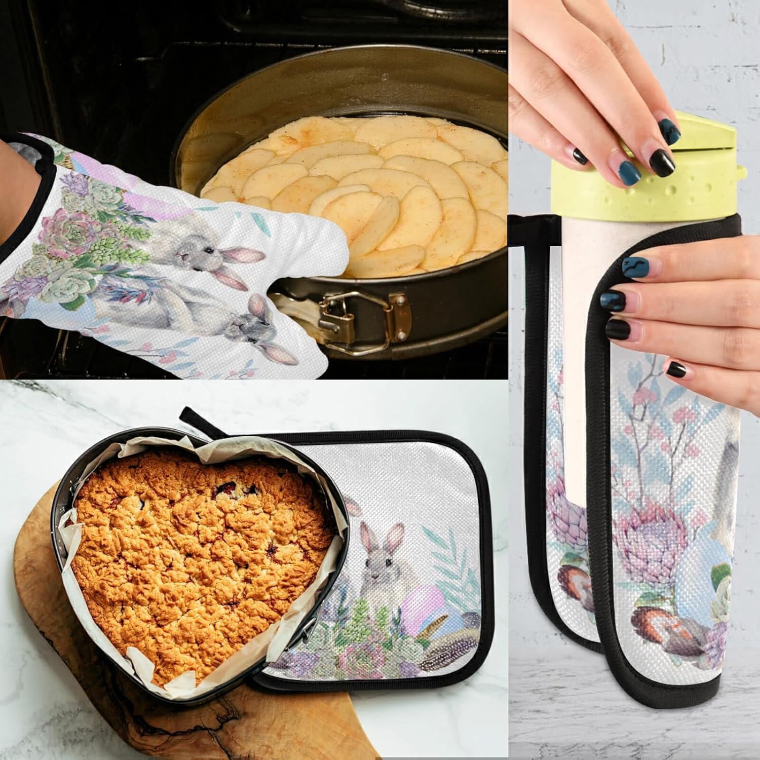 Aflyko Bunny Easter Oven Mitt Pot Holder Set