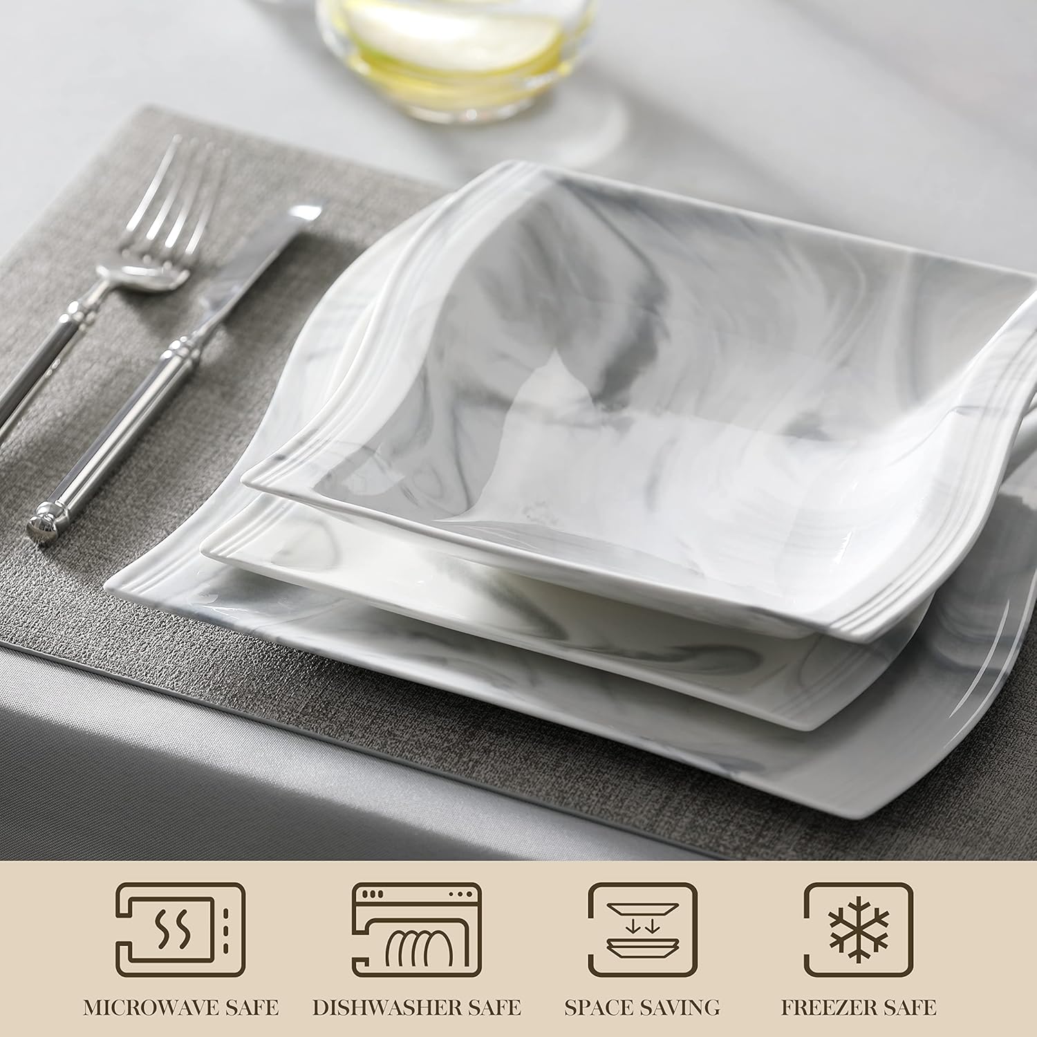 MALACASA 60-Piece Porcelain Dinnerware Set for 12