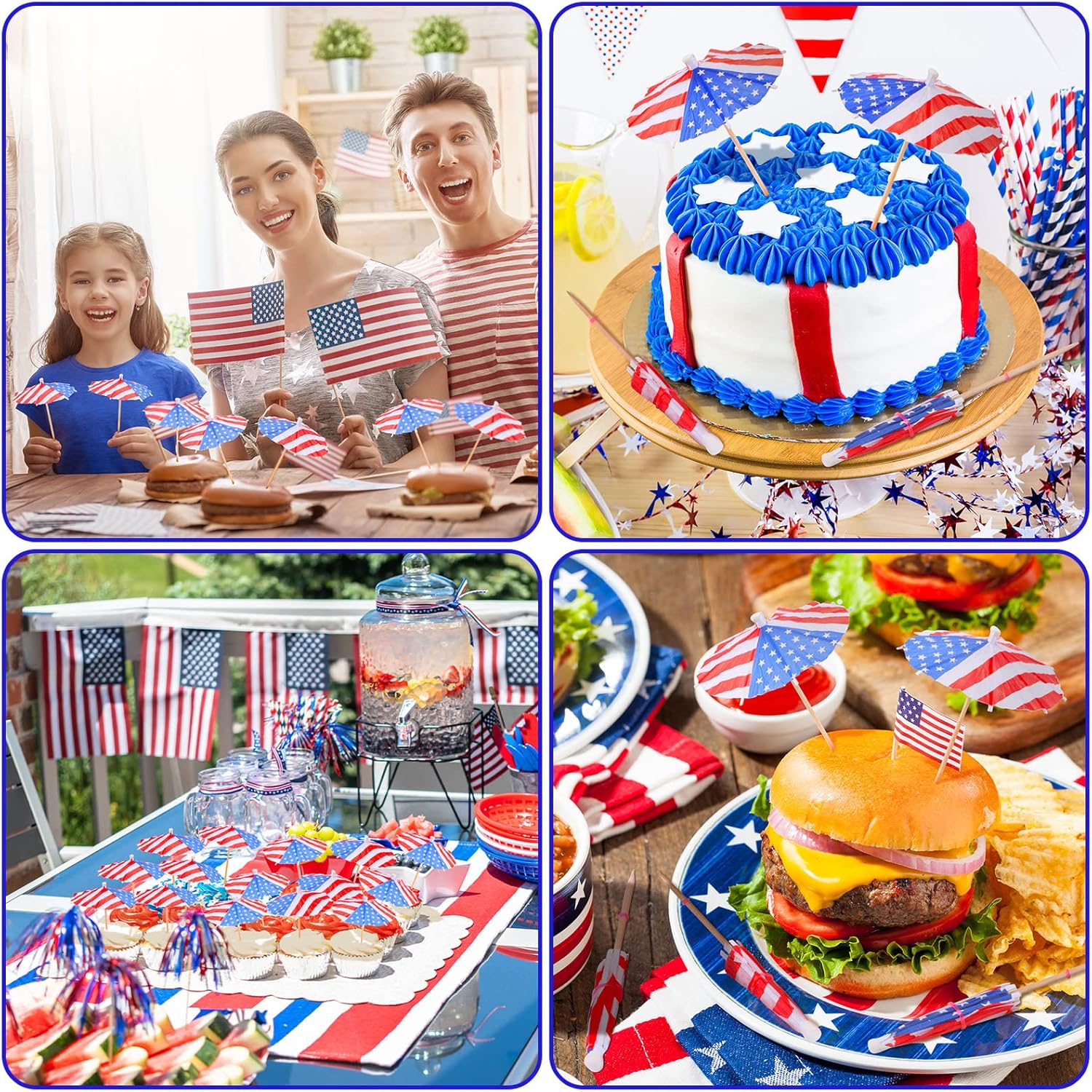 150 Pieces American Flag Cocktail Picks with Wood Toothpicks