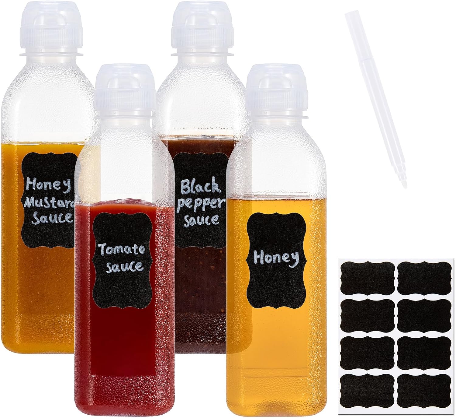 PARBEE 16oz Squeeze Bottles with Flip Top Lid 4 Pack